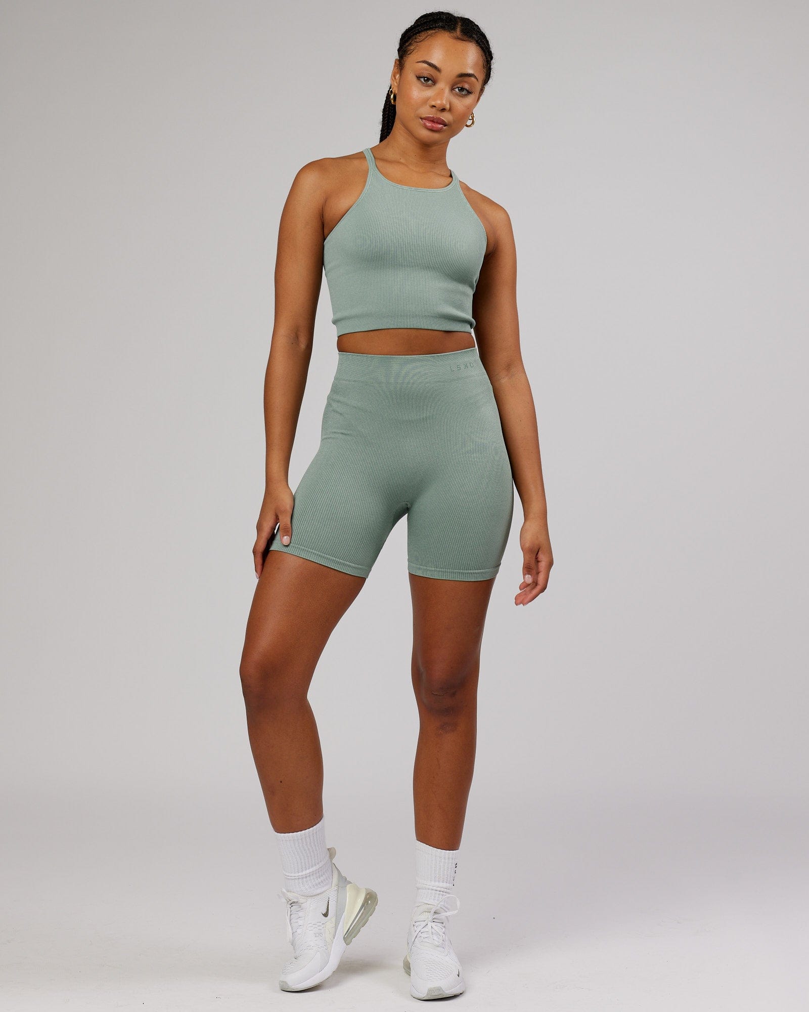 Model wearing Minimal Ribbed Seamless Shorts - Frost