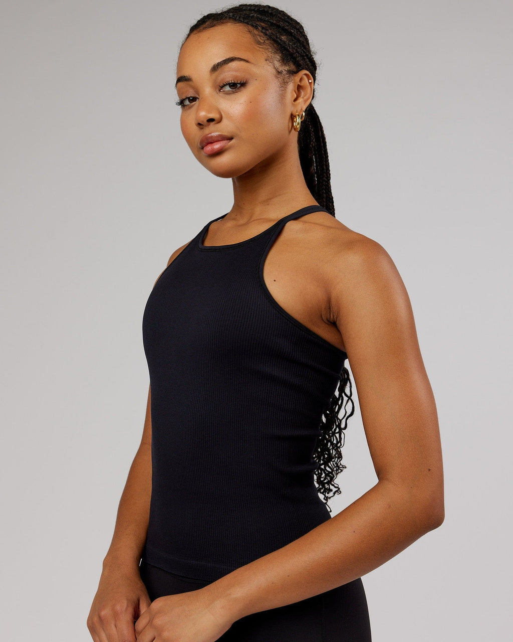 Model wearing Minimal Seamless Ribbed Tank - Black