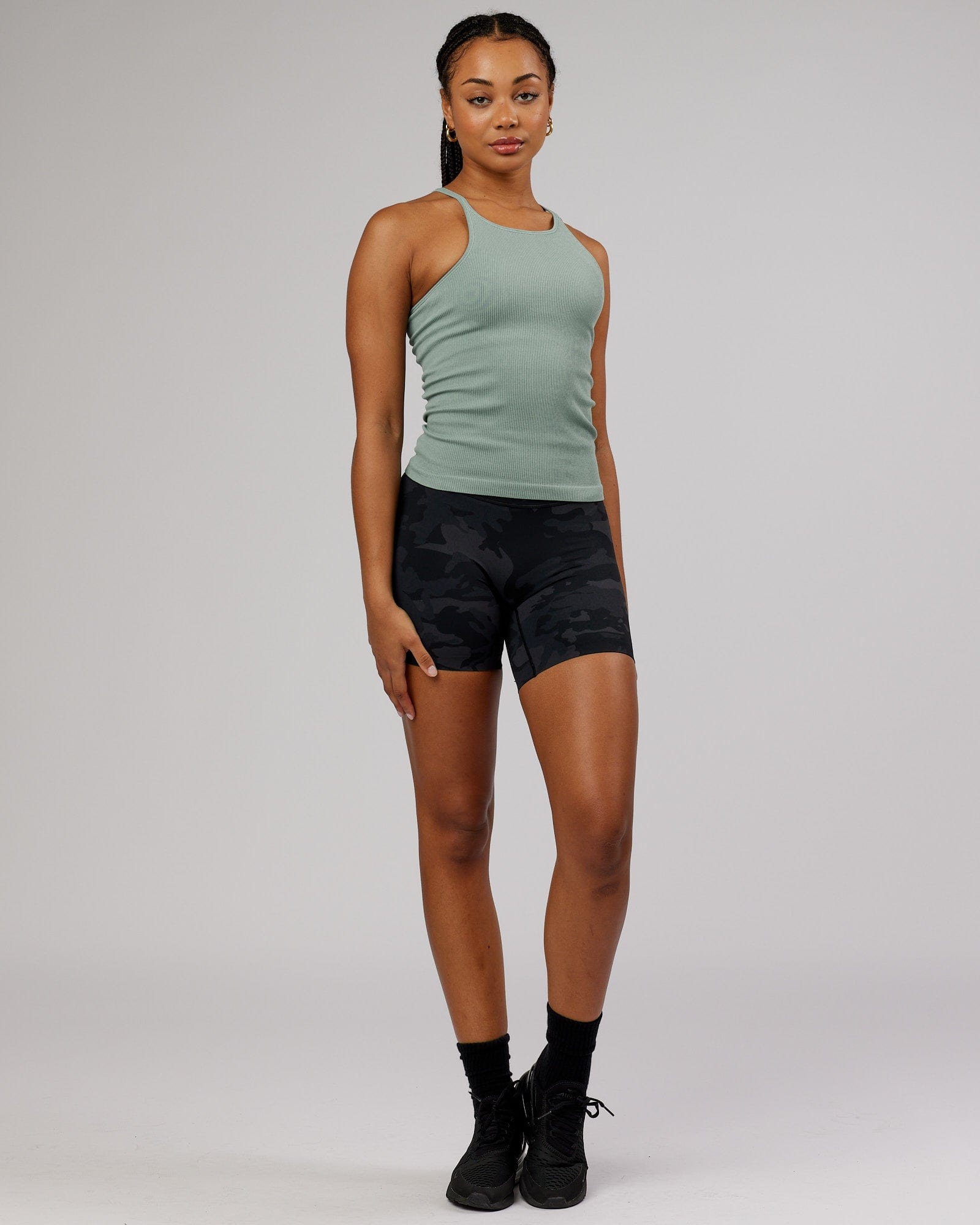 Model wearing Minimal Seamless Ribbed Tank - Frost