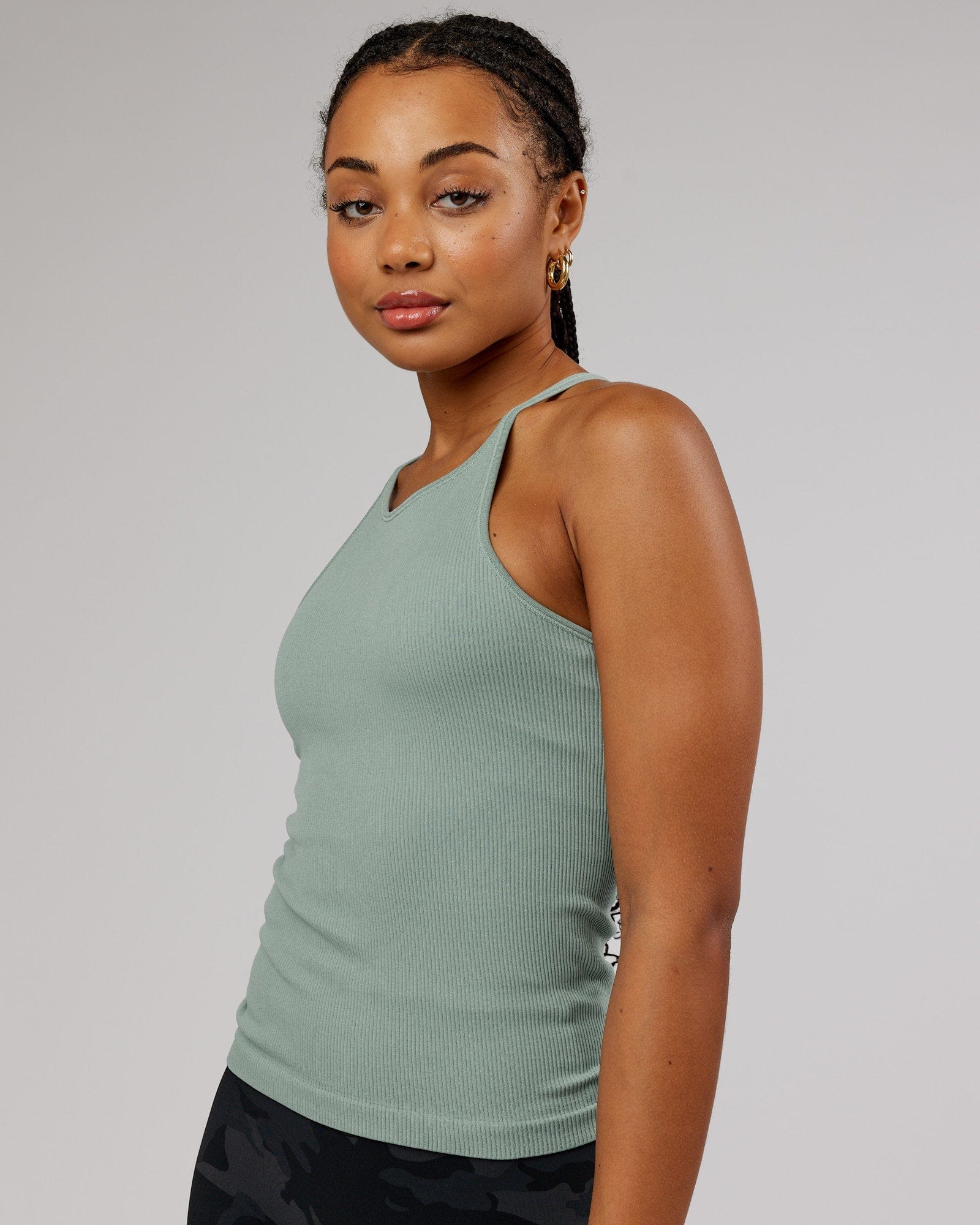Model wearing Minimal Seamless Ribbed Tank - Frost