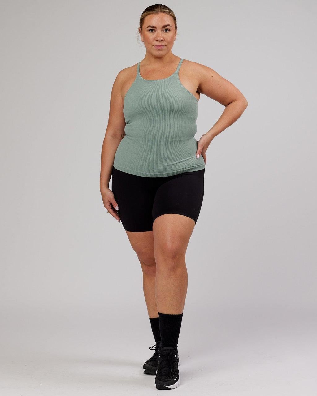 Model wearing Minimal Seamless Ribbed Tank - Frost