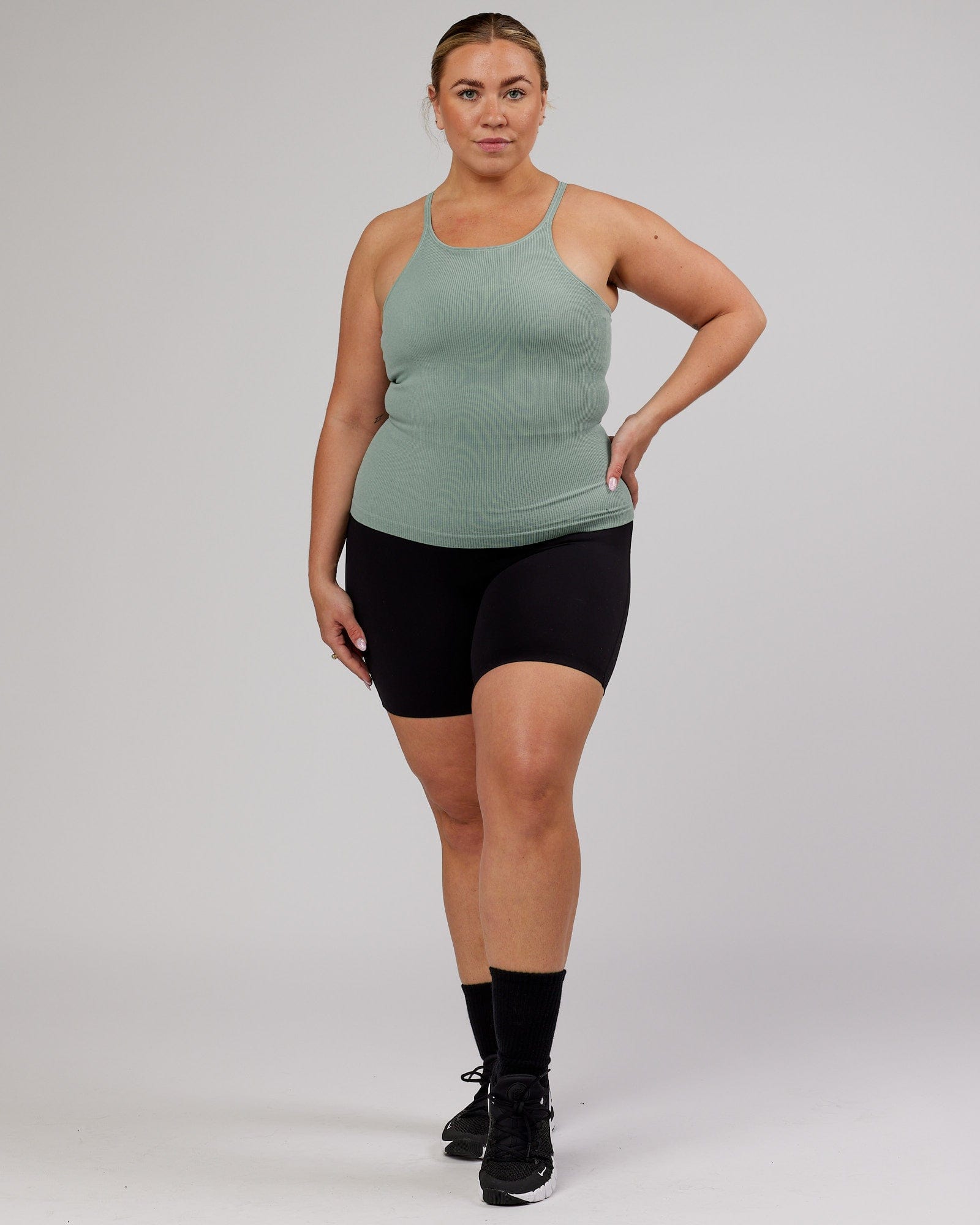 Model wearing Minimal Seamless Ribbed Tank - Frost