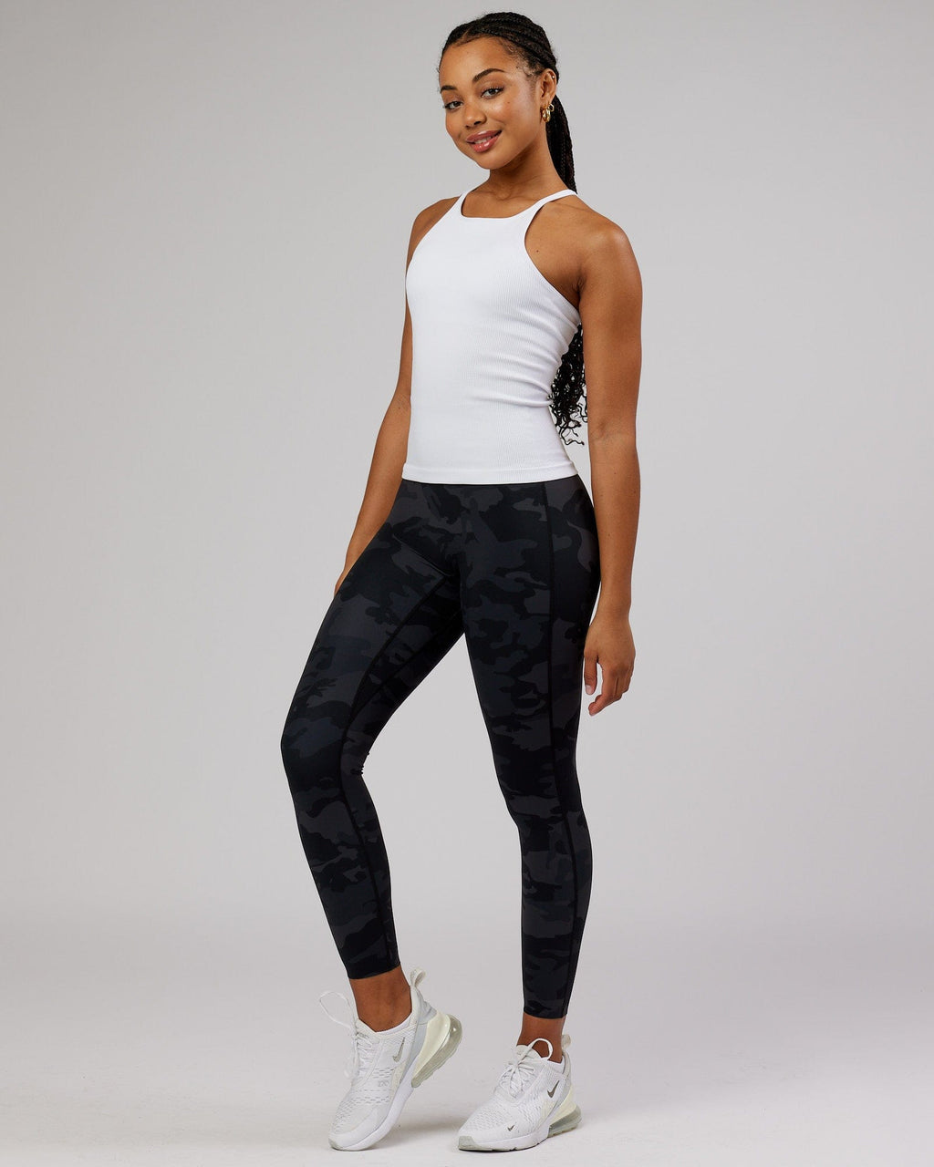 Model wearing Minimal Seamless Ribbed Tank - White