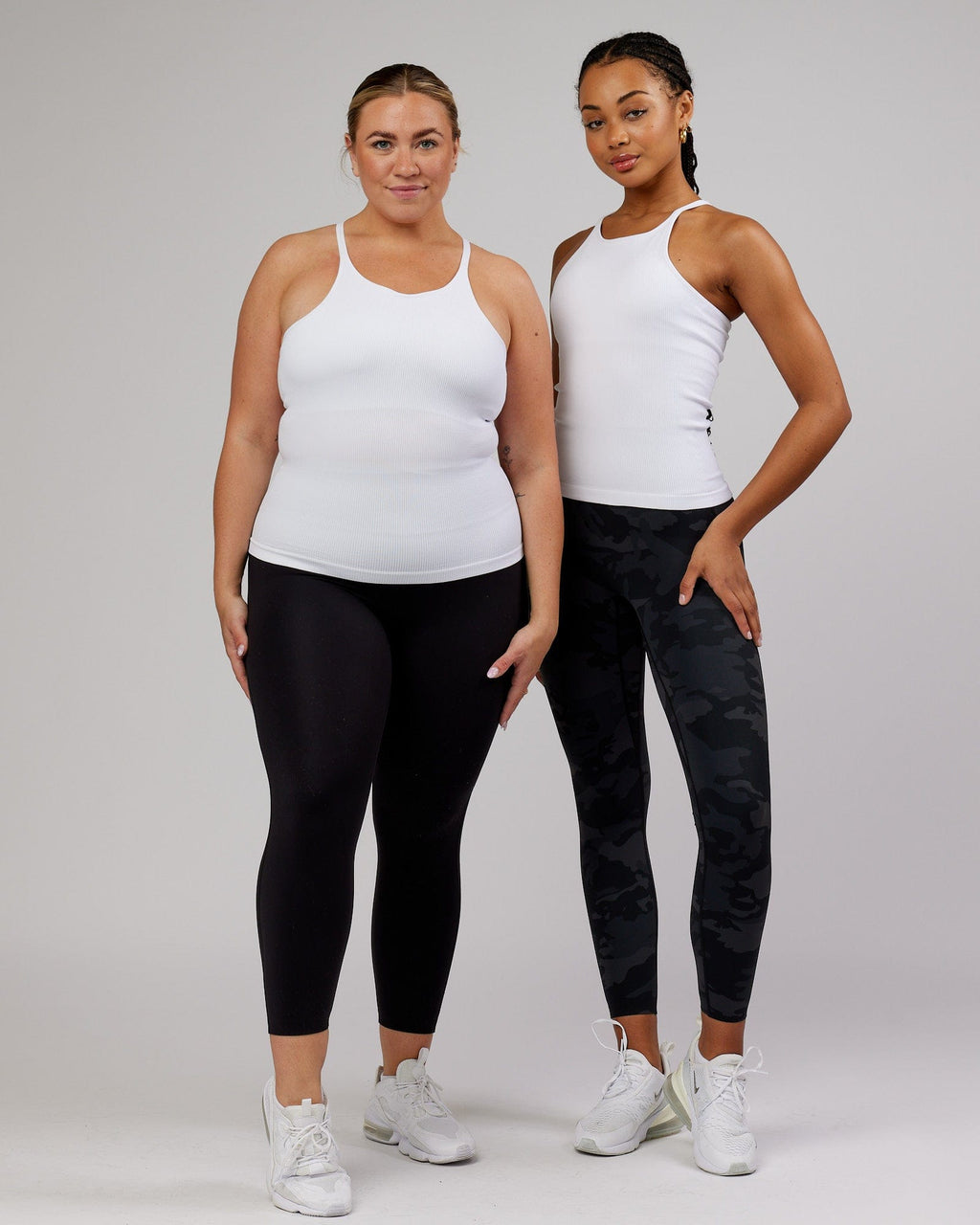 Model wearing Minimal Seamless Ribbed Tank - White