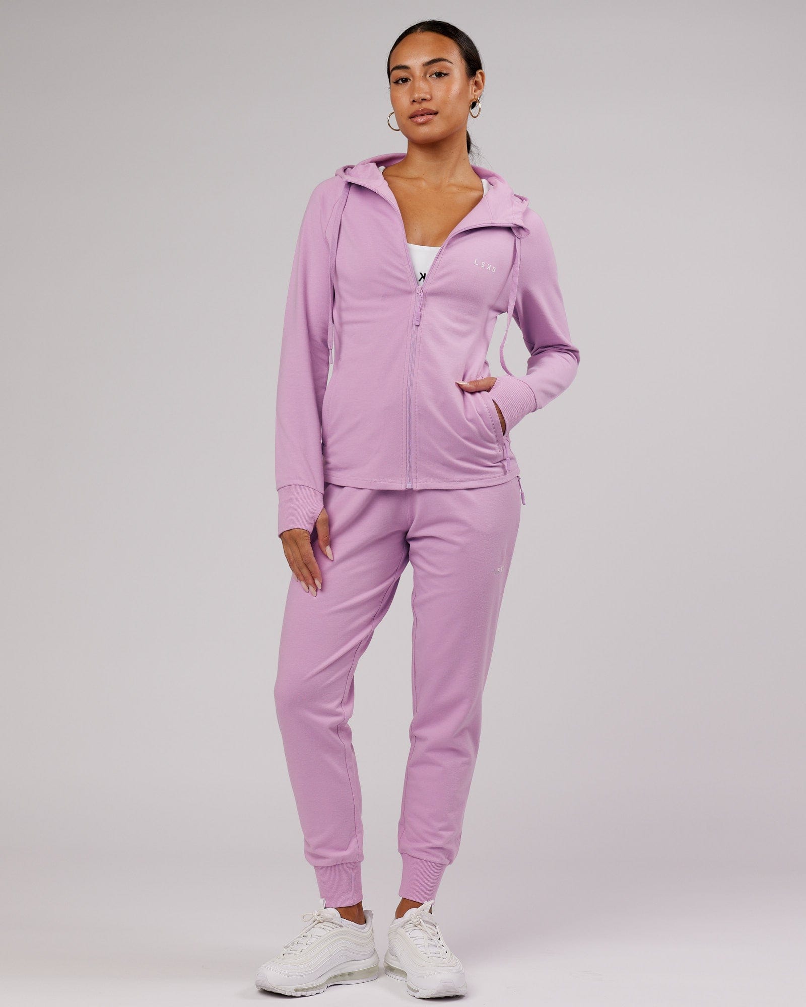 Model wearing PB Zip Through Hoodie - Lilac