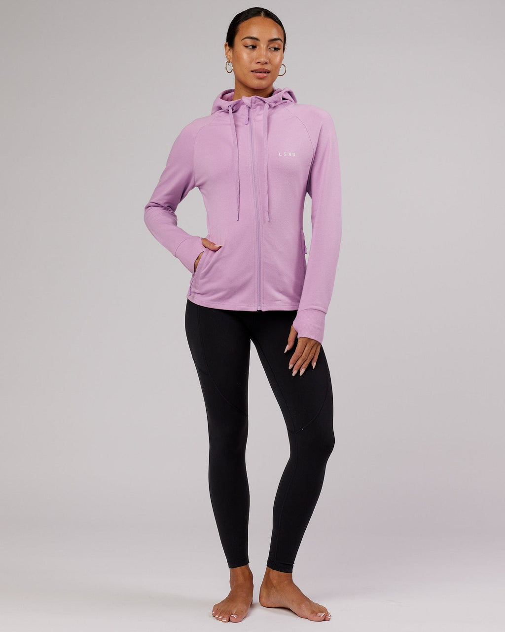 Model wearing PB Zip Through Hoodie - Lilac