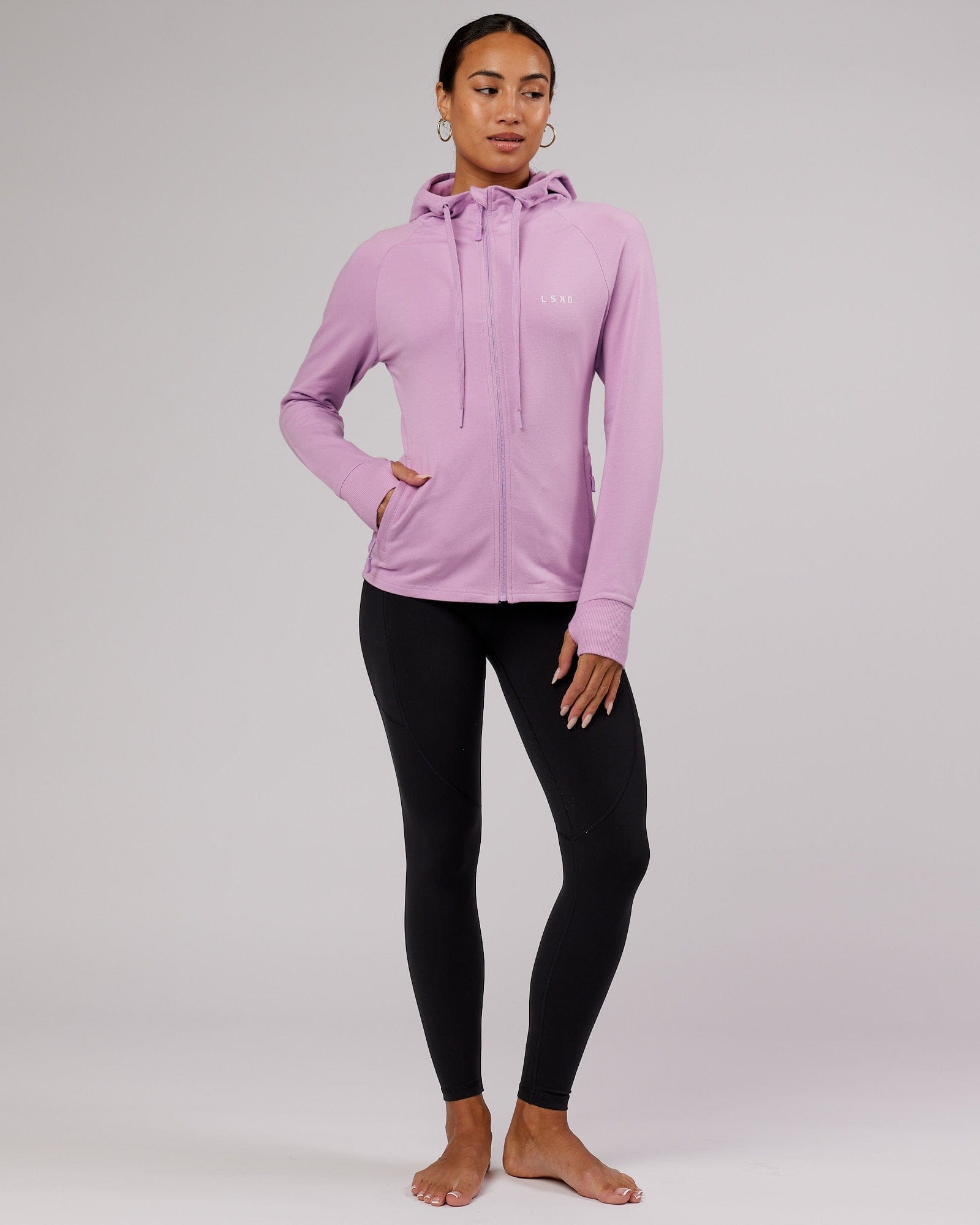 Model wearing PB Zip Through Hoodie - Lilac
