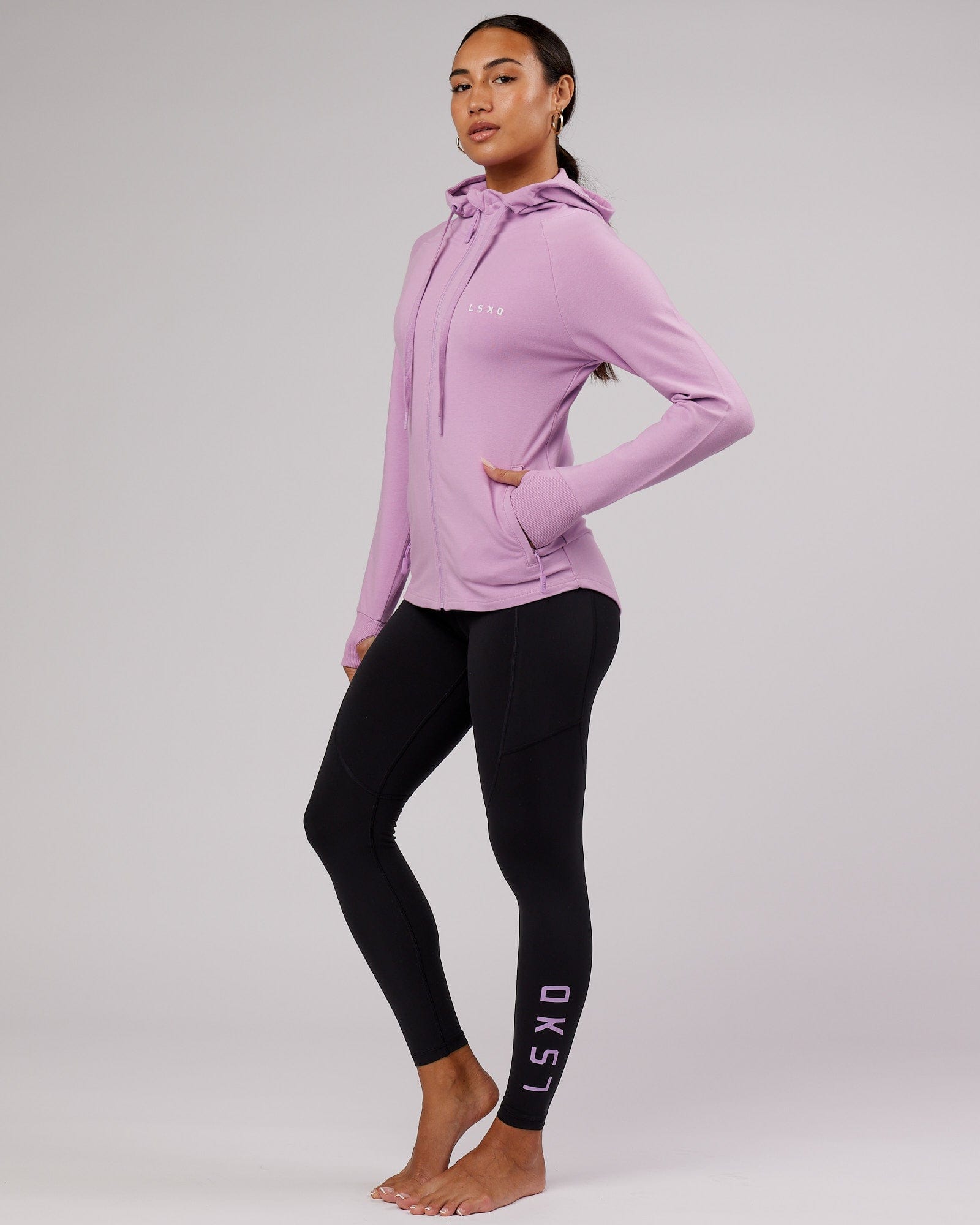 Model wearing PB Zip Through Hoodie - Lilac