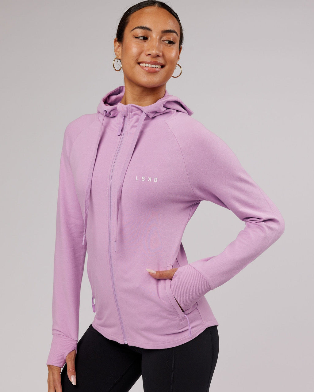 Model wearing PB Zip Through Hoodie - Lilac