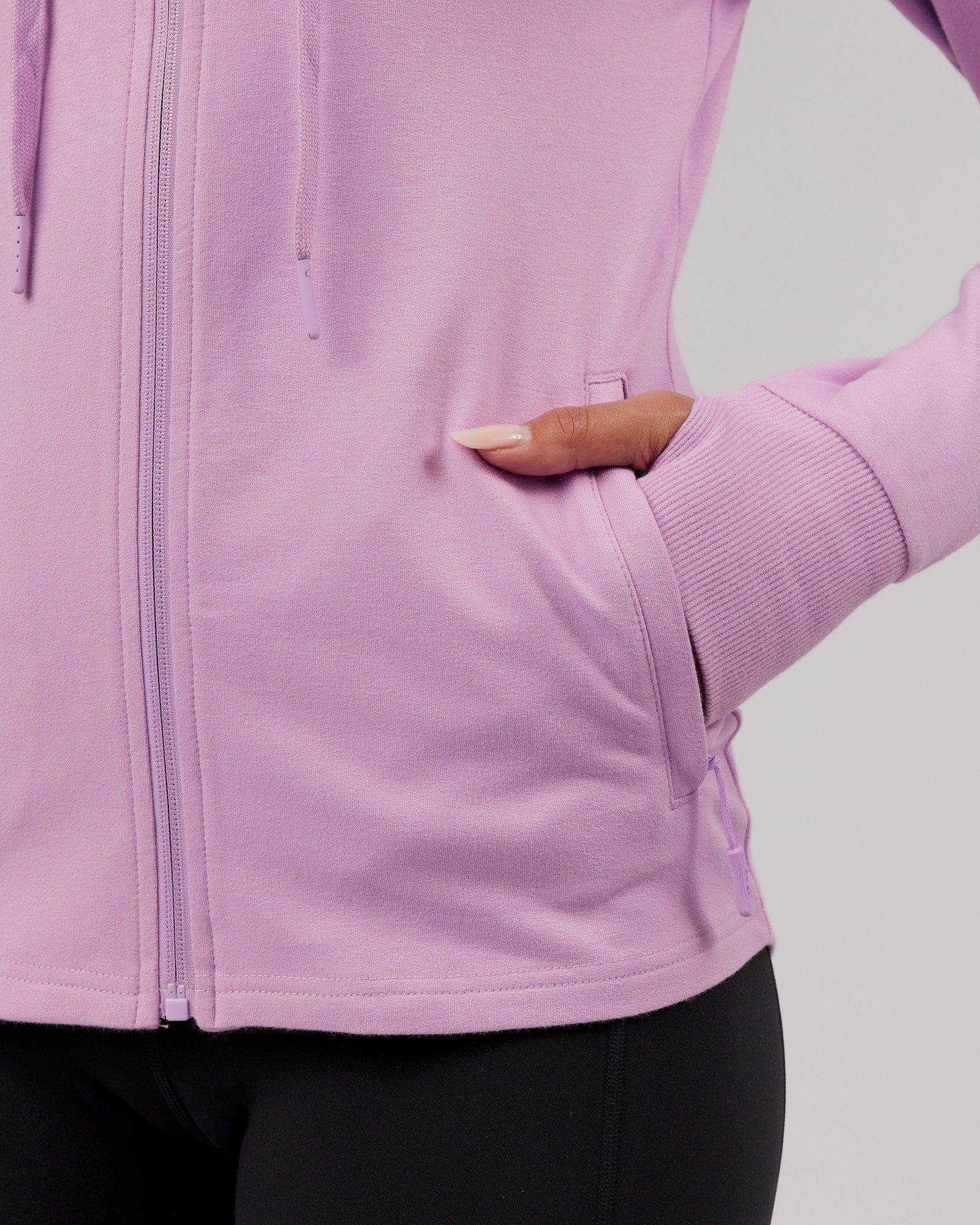 Model wearing PB Zip Through Hoodie - Lilac