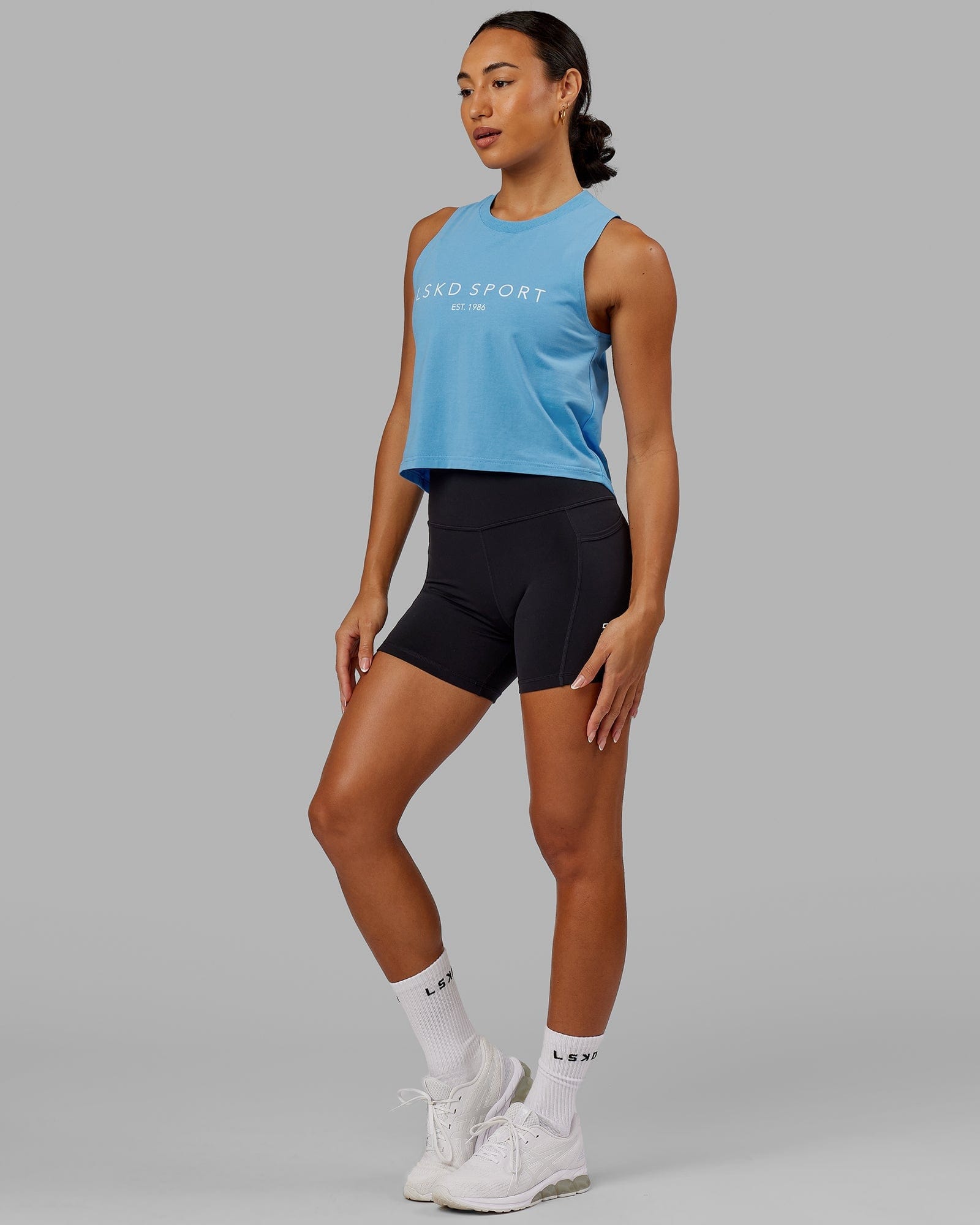 Model wearing Penalty Tank - Azure-Blue