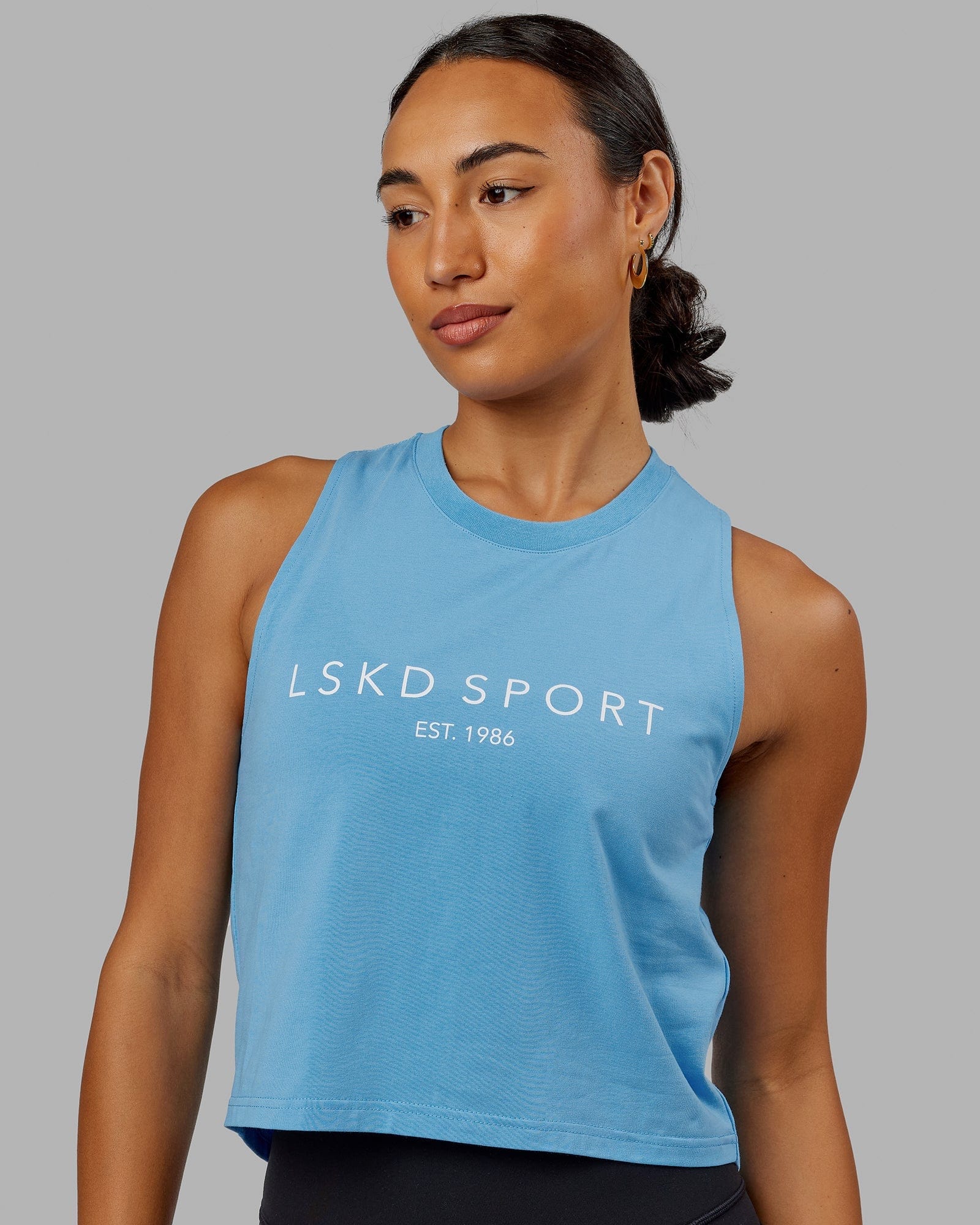 Model wearing Penalty Tank - Azure-Blue