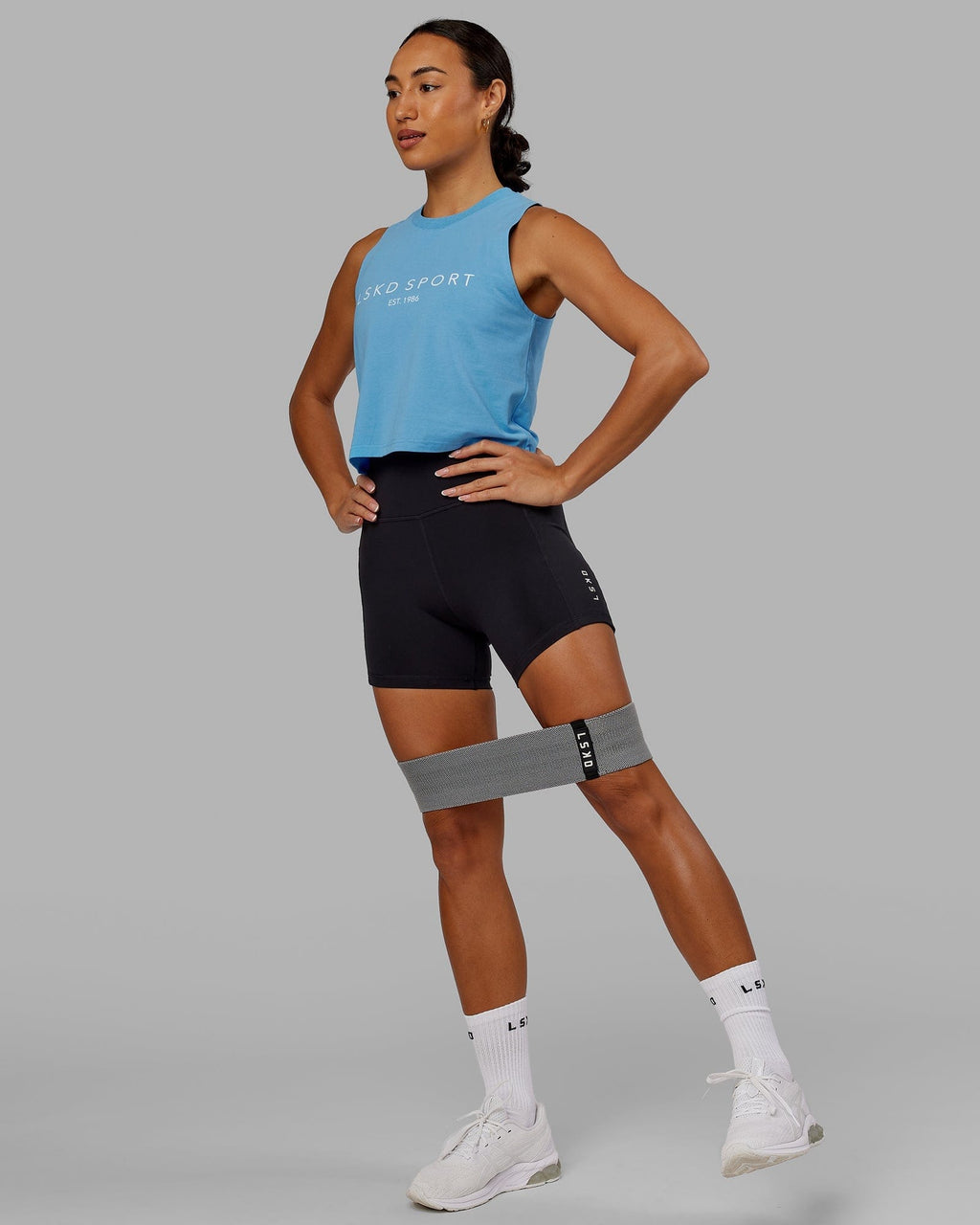 Model wearing Penalty Tank - Azure-Blue