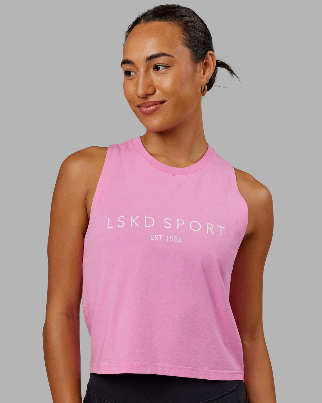 Model wearing Penalty Tank - Pink-Spark
