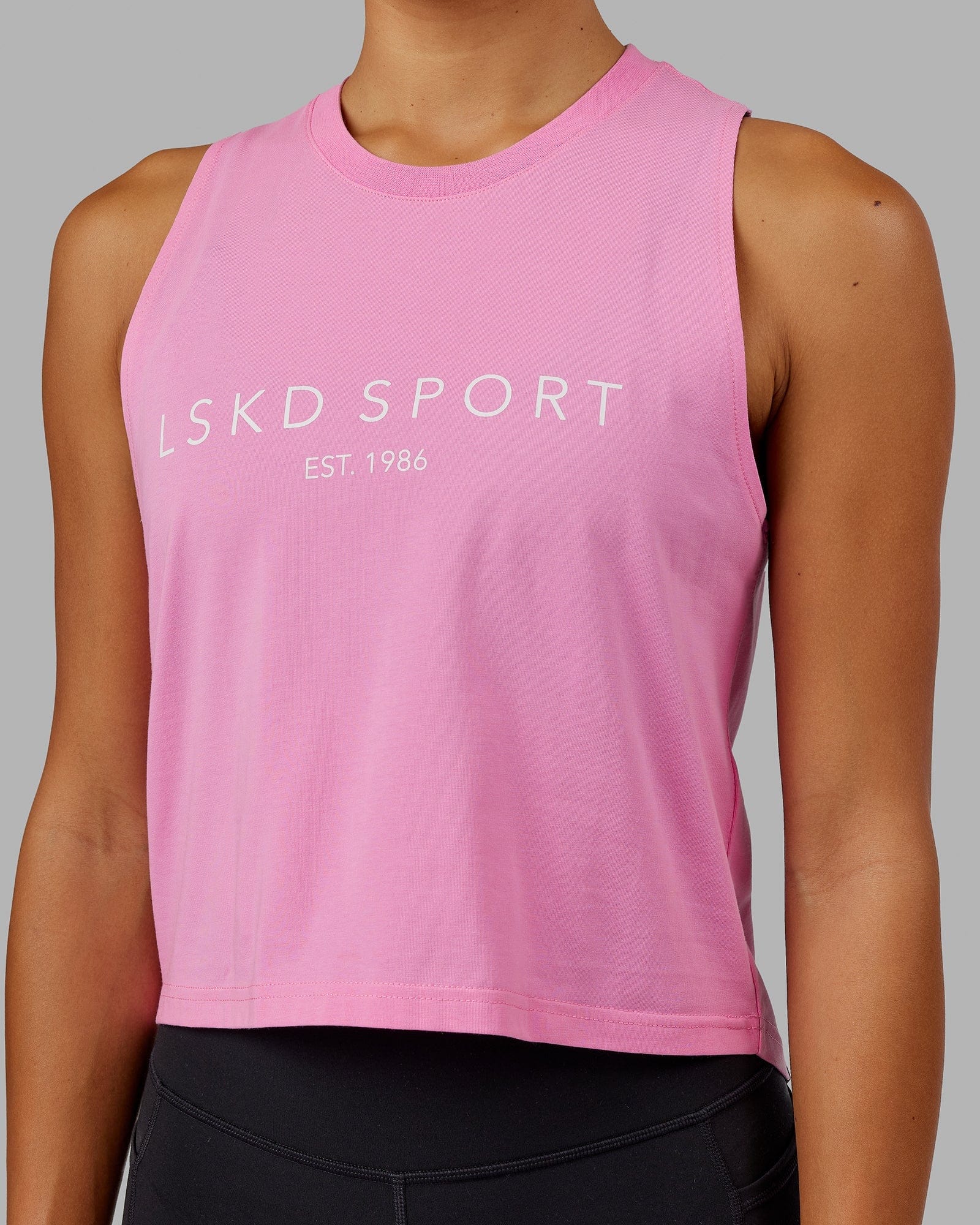Model wearing Penalty Tank - Pink-Spark