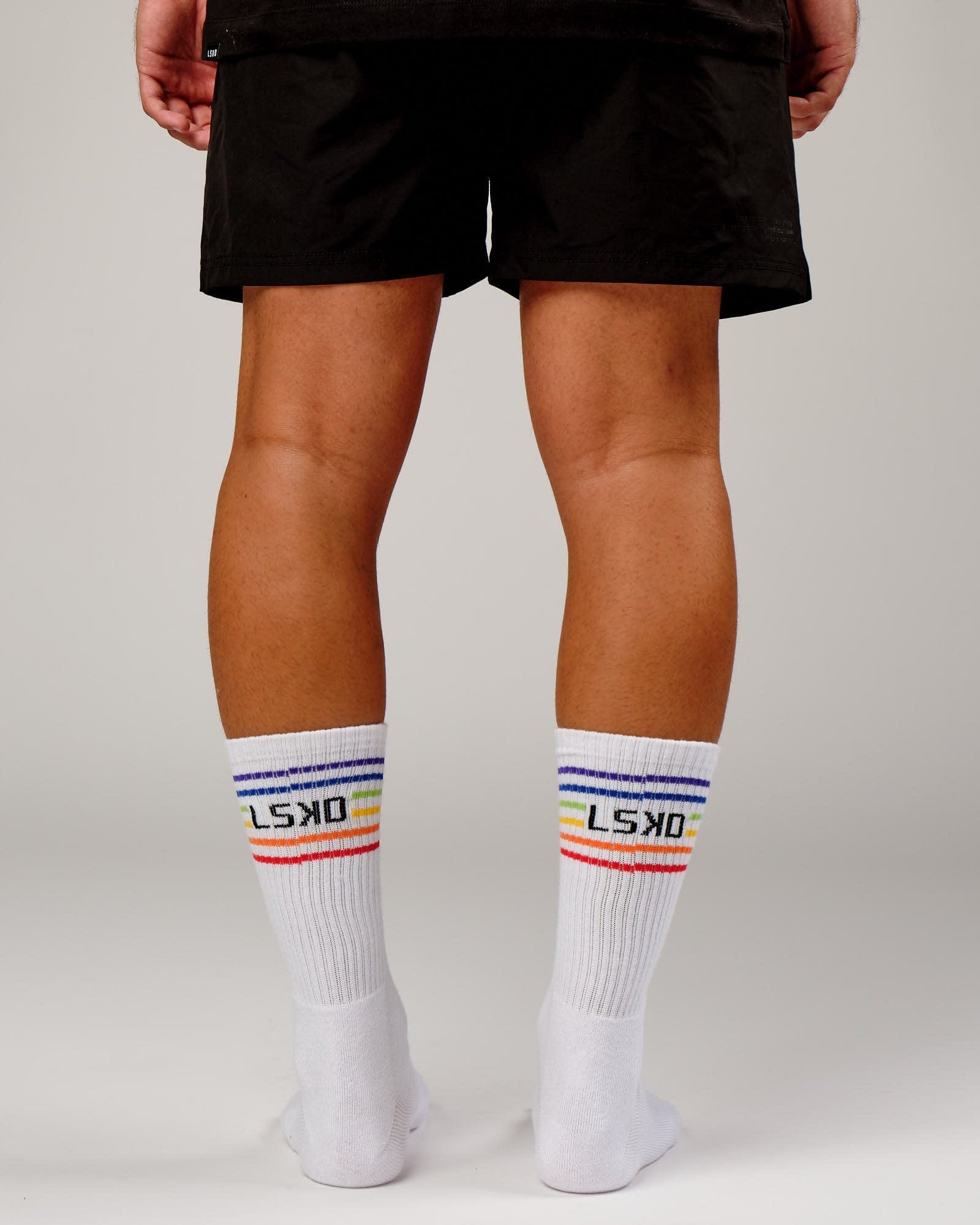 Model wearing Pride Crew Sock - Pride-White