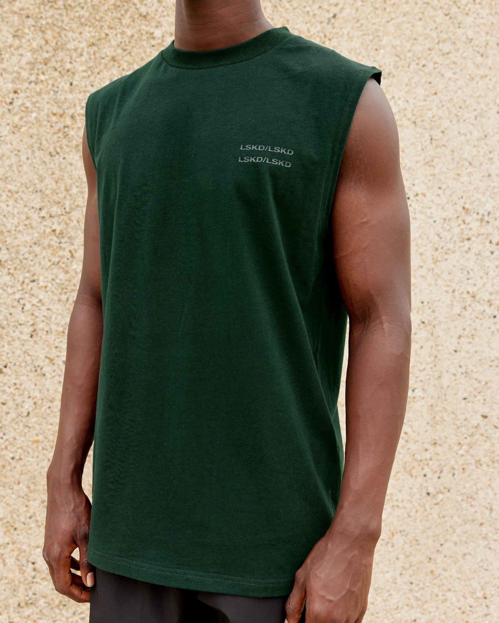 Model wearing Quad FLXCotton Box Tank - Forest