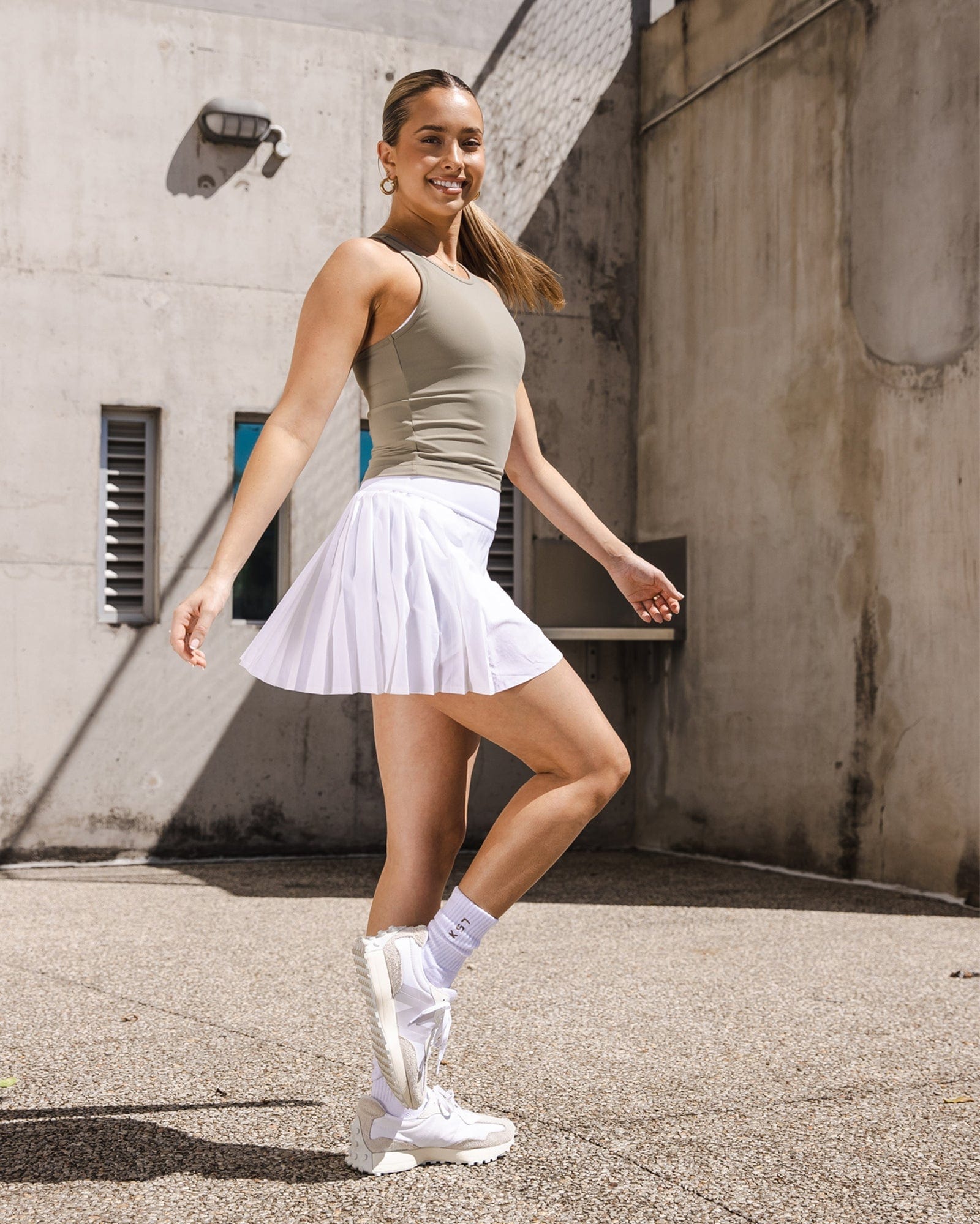 Model wearing Rally Tennis Skirt - White