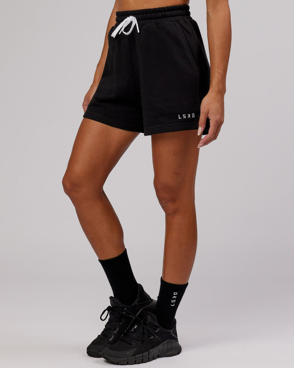 Model wearing Ready Track Short - Black