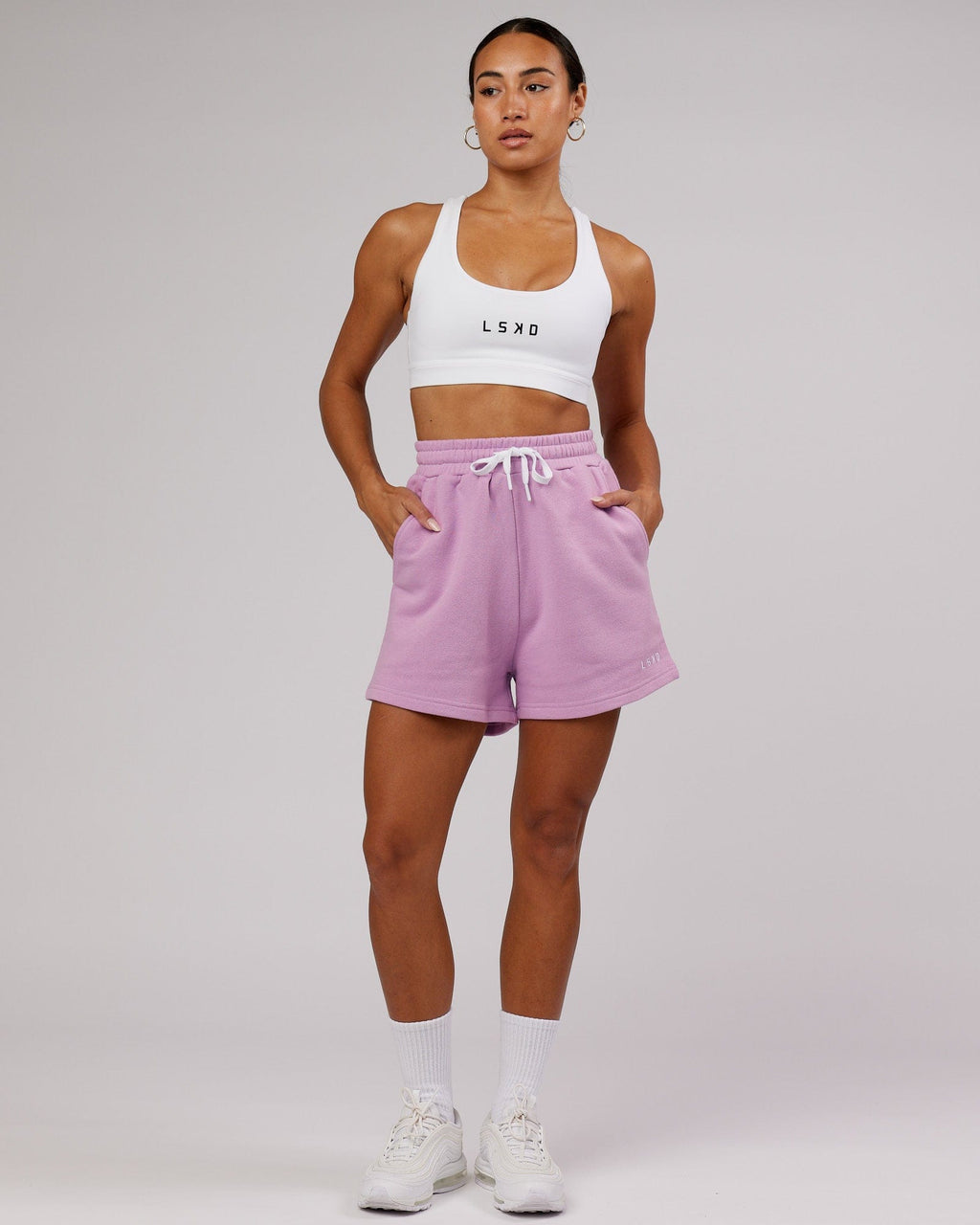 Model wearing Ready Track Short - Lilac