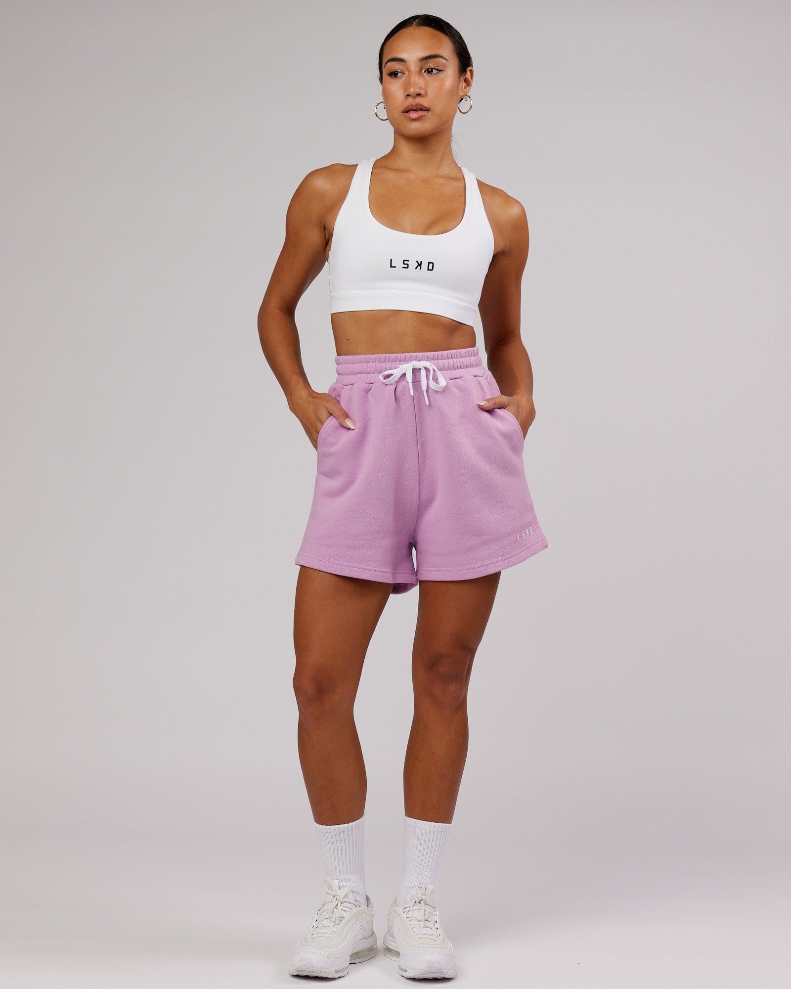 Model wearing Ready Track Short - Lilac