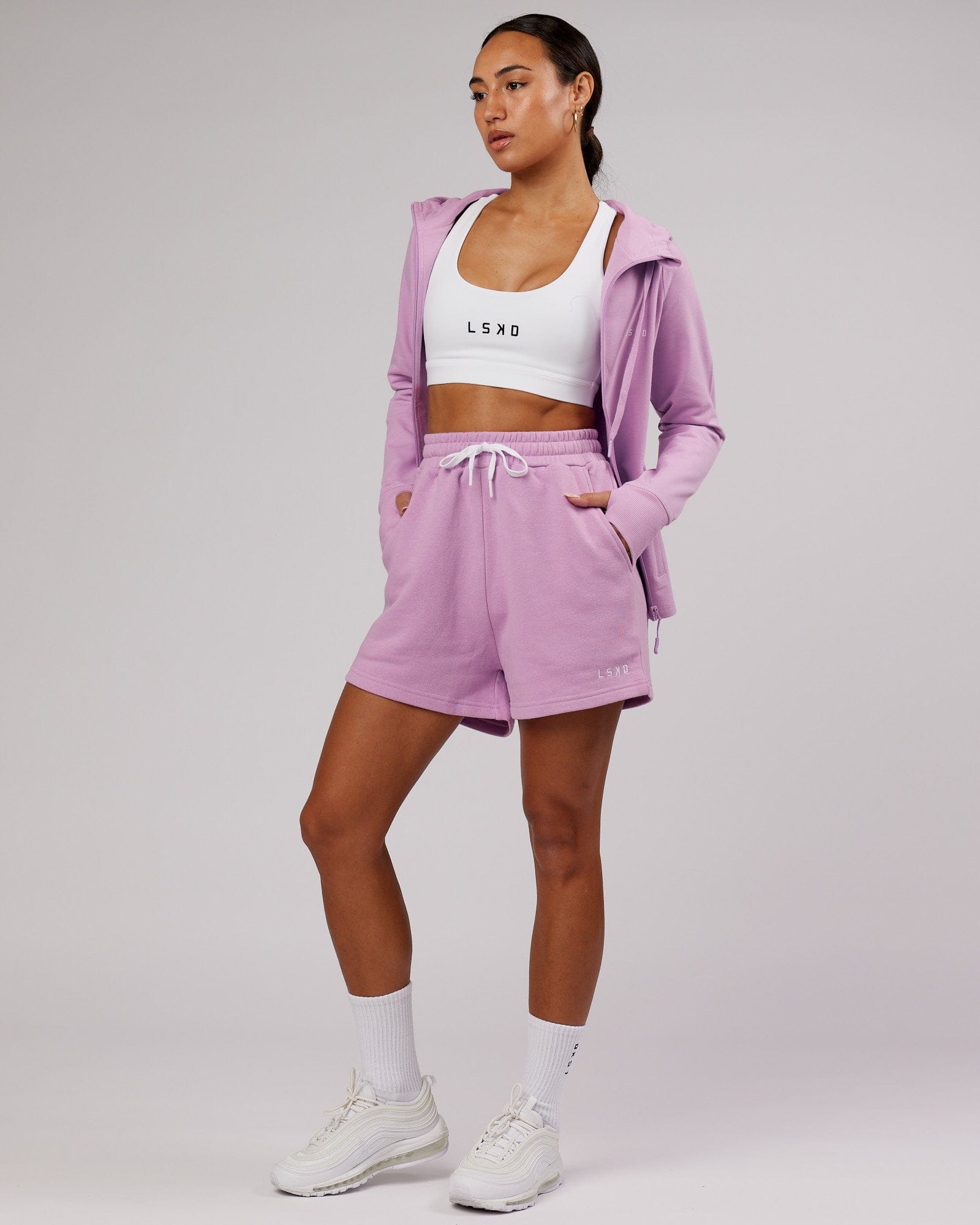 Model wearing Ready Track Short - Lilac