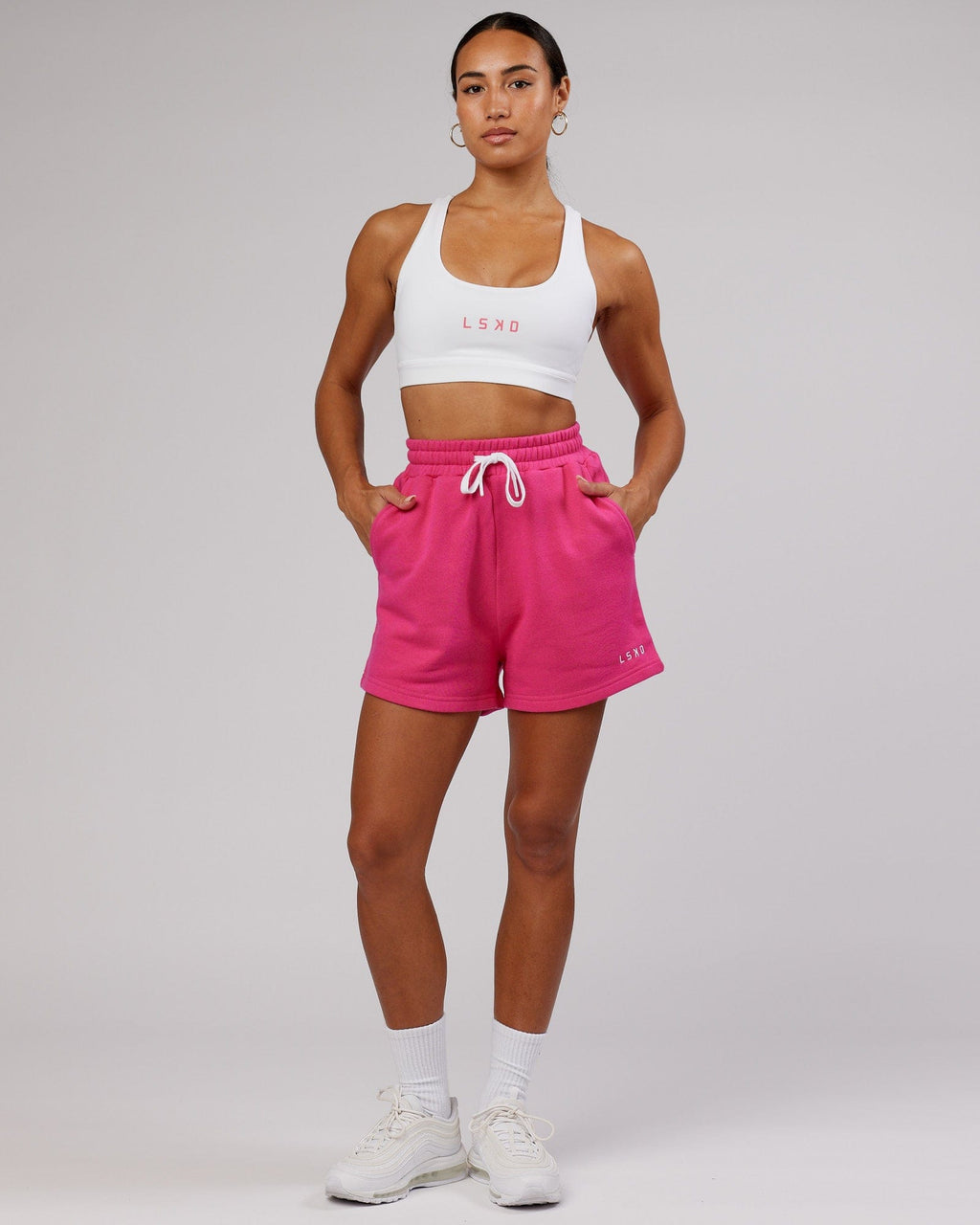 Model wearing Ready Track Short - Magenta