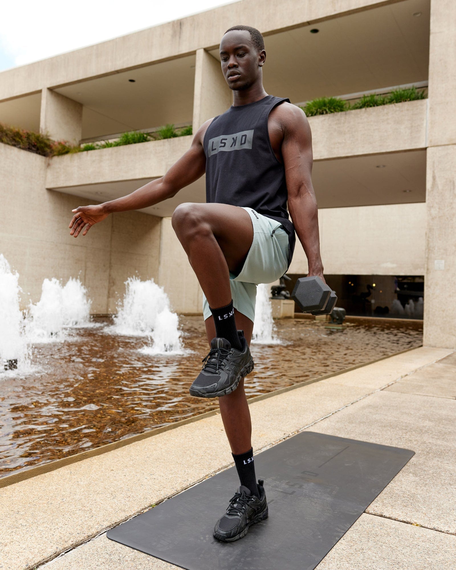 Model wearing Rep 7'' Performance Short - Frost