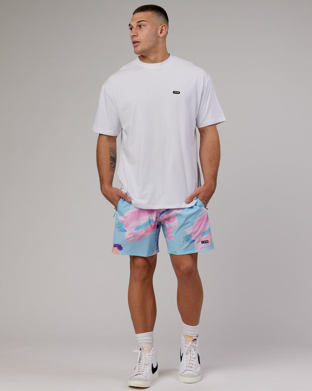 Model wearing Rep 7'' Performance Short - Glitch-Blue