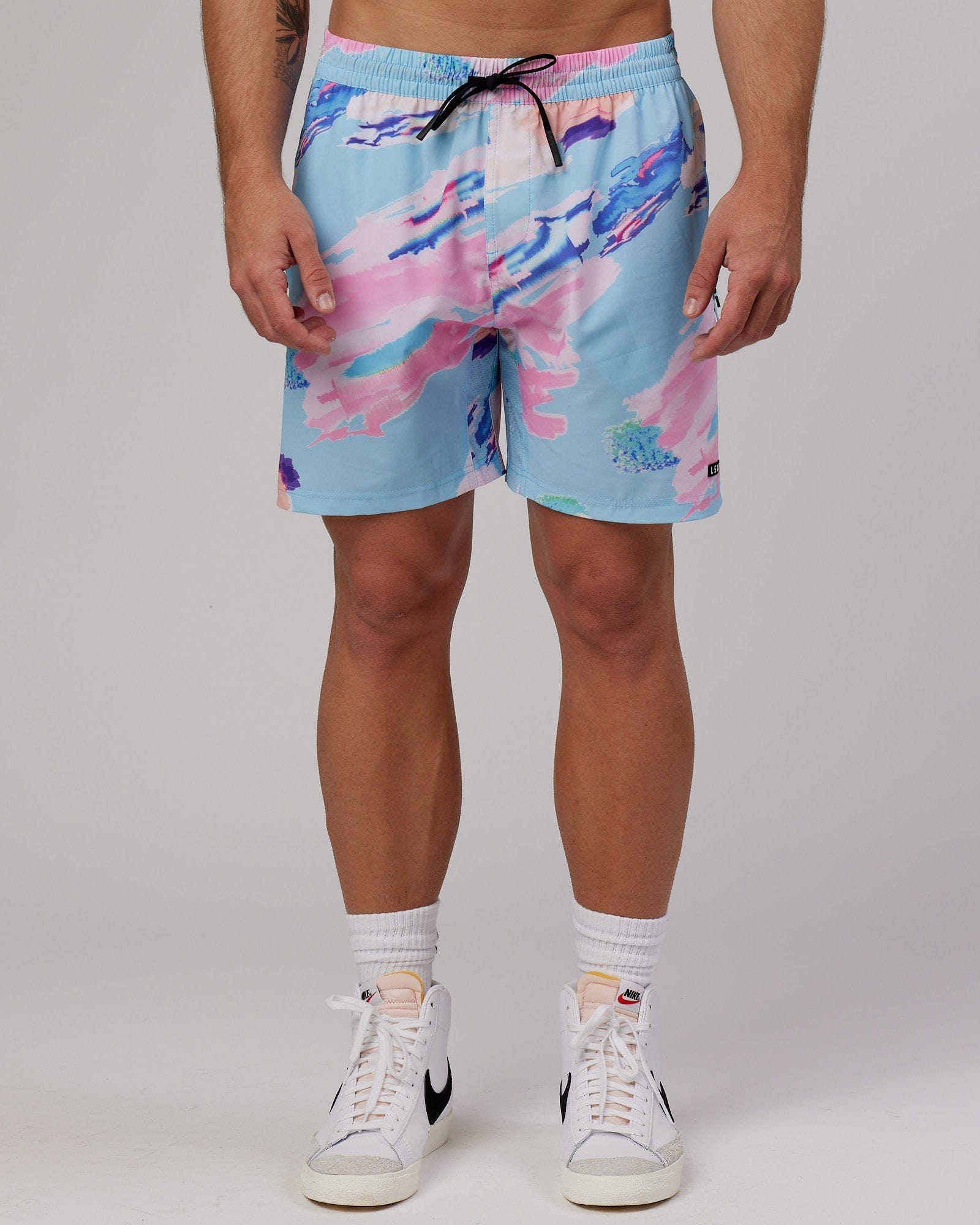 Model wearing Rep 7'' Performance Short - Glitch-Blue