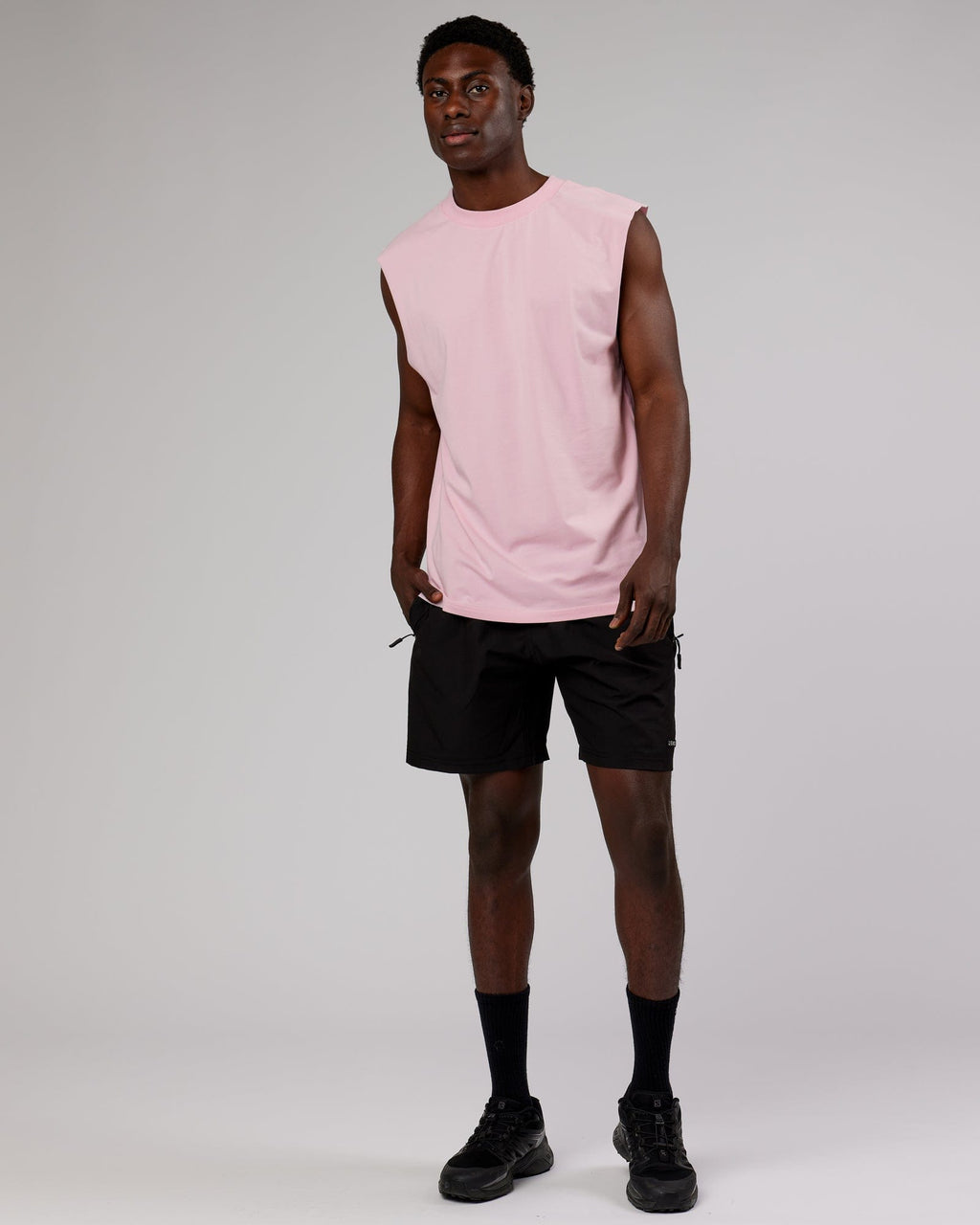 Model wearing Rep 7'' Performance Short - Black-Pink
