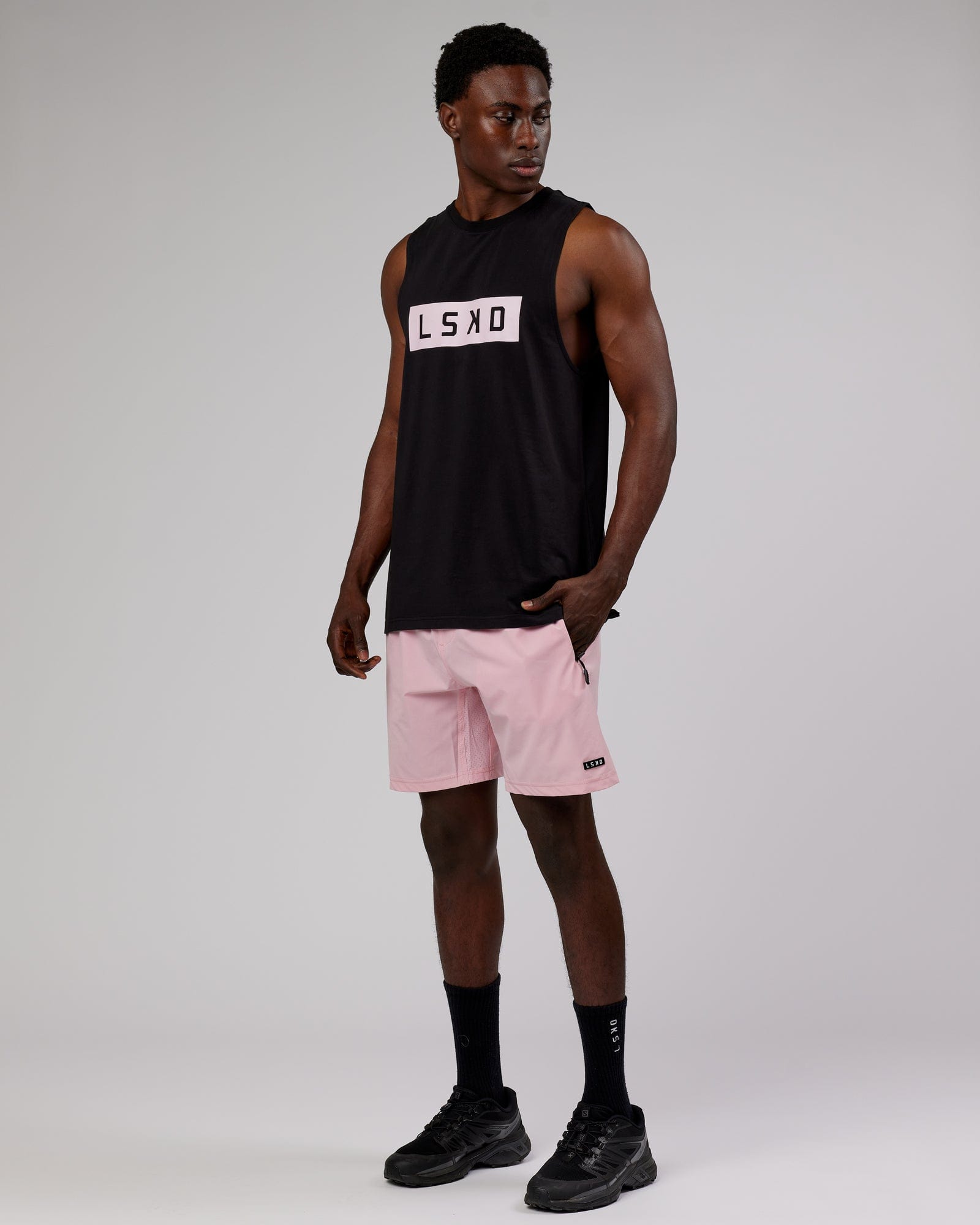 Model wearing Rep 7'' Performance Short - Bleached Mauve