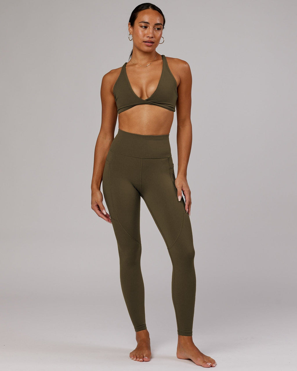 Model wearing Rep Full Length Tight - Army Green
