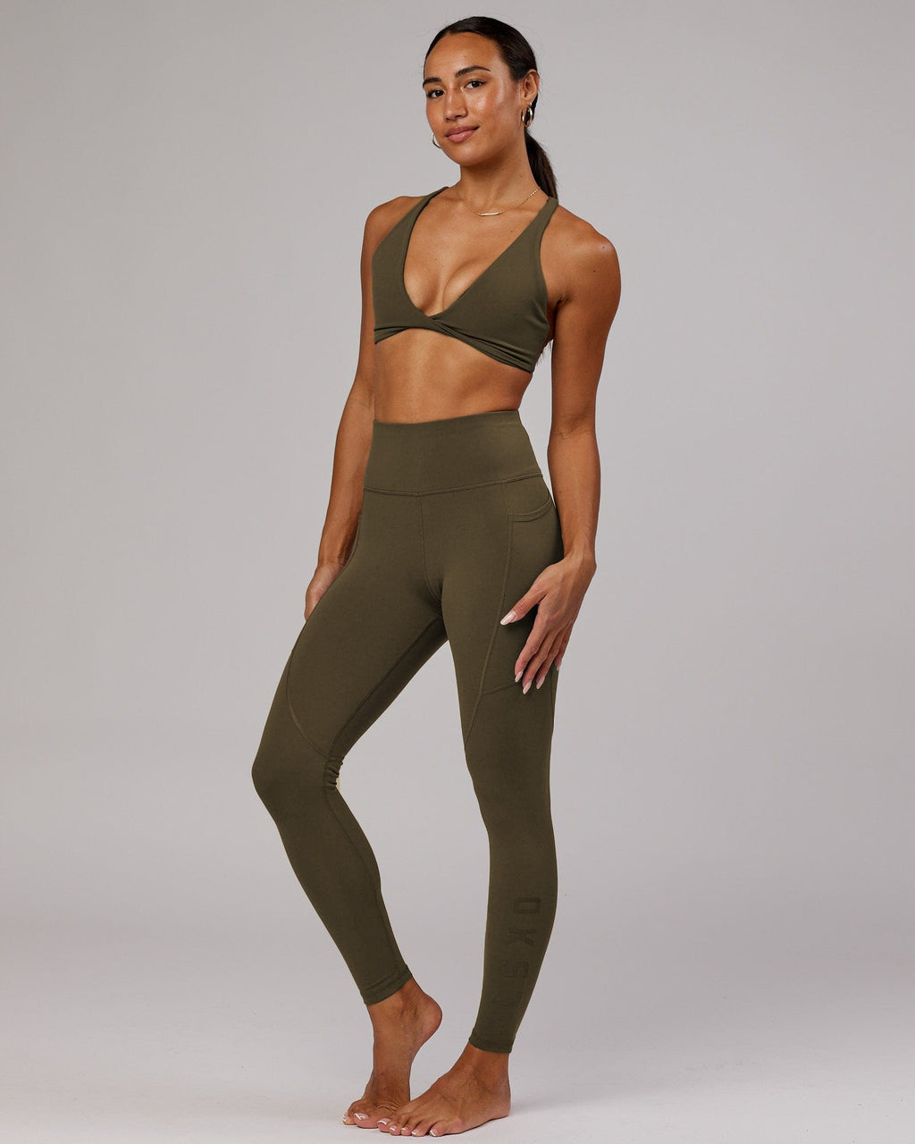 Model wearing Rep Full Length Tight - Army Green