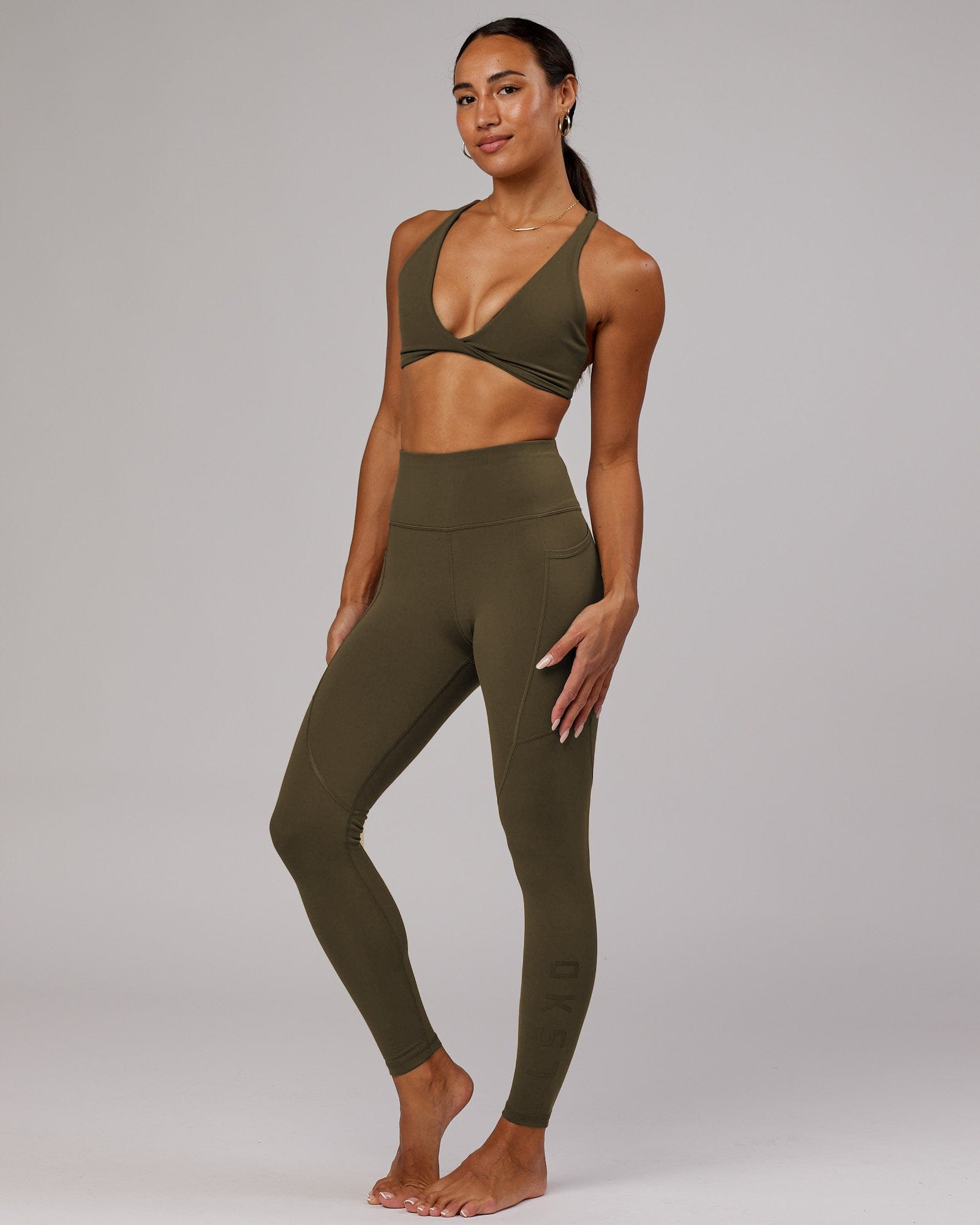 Model wearing Rep Full Length Tight - Army Green