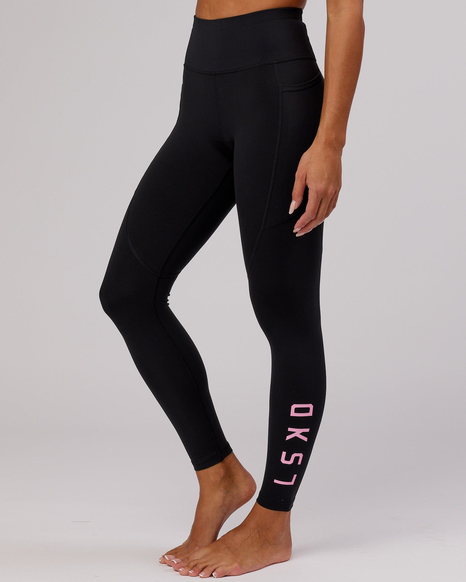 Model wearing Rep Full Length Tight - Black-Pink Frosting