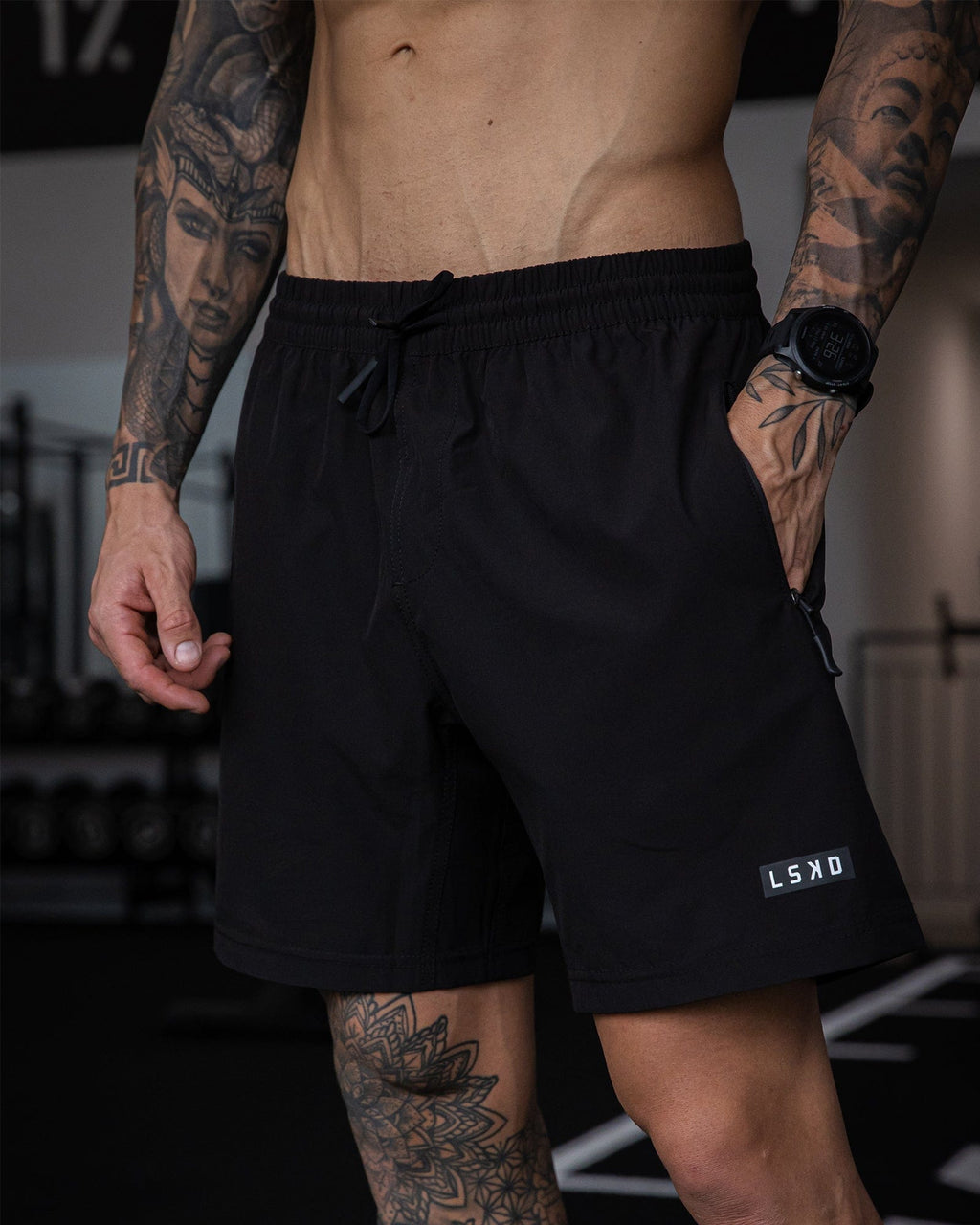 Model wearing Rep 7'' Performance Short - Black