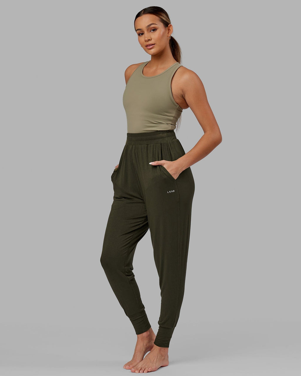 Model wearing Rest and Recover Pant - Forest Night
