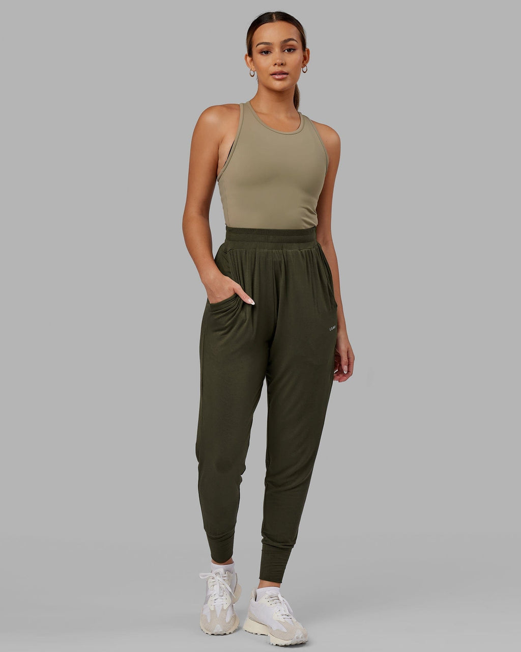 Model wearing Rest and Recover Pant - Forest Night
