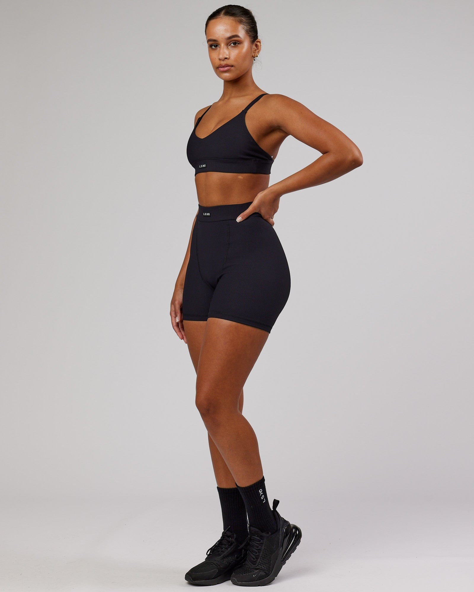 Model wearing Vitalize Ribbed Bralette - Black