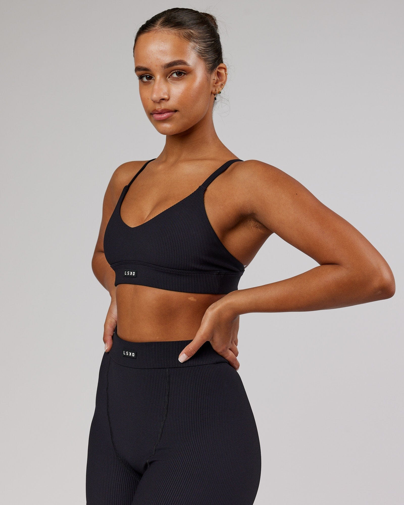 Model wearing Vitalize Ribbed Bralette - Black