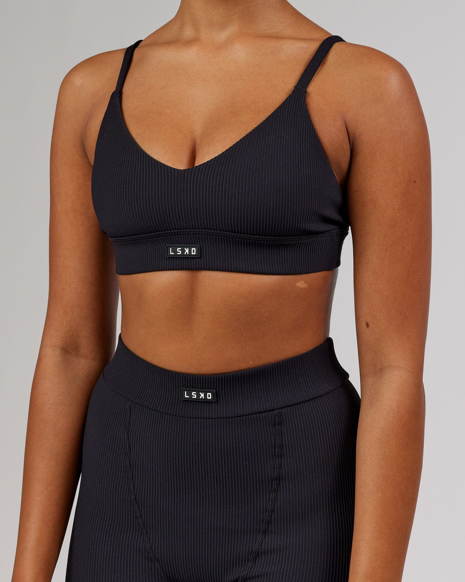 Model wearing Vitalize Ribbed Bralette - Black
