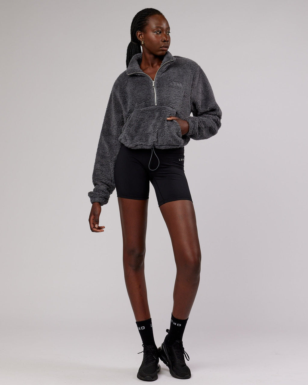 Model wearing Sherpa Crew - Charcoal