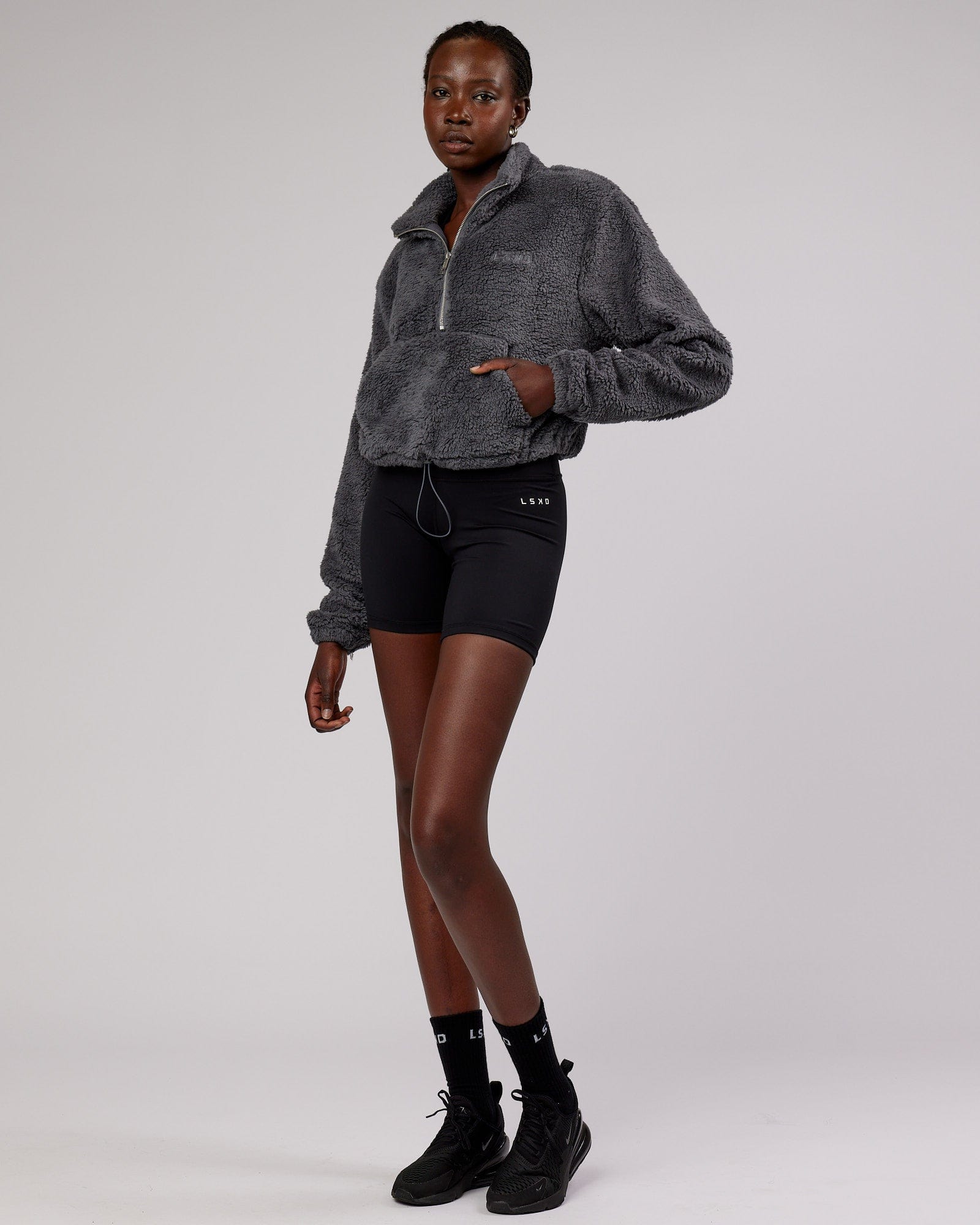 Model wearing Sherpa Crew - Charcoal