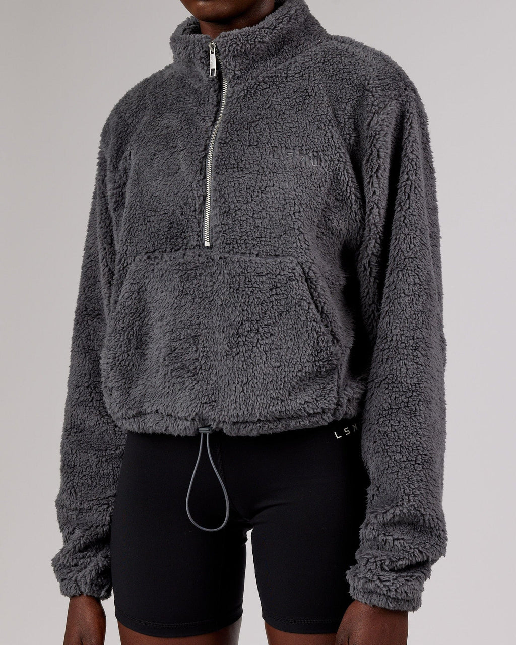 Model wearing Sherpa Crew - Charcoal