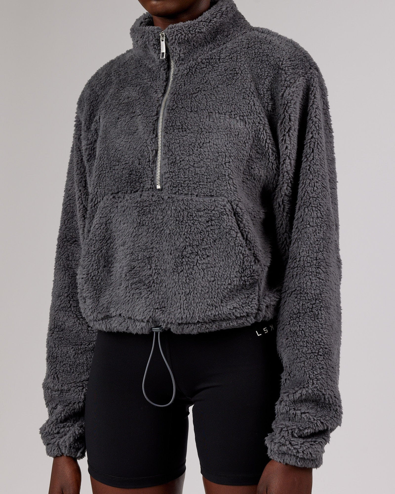 Model wearing Sherpa Crew - Charcoal