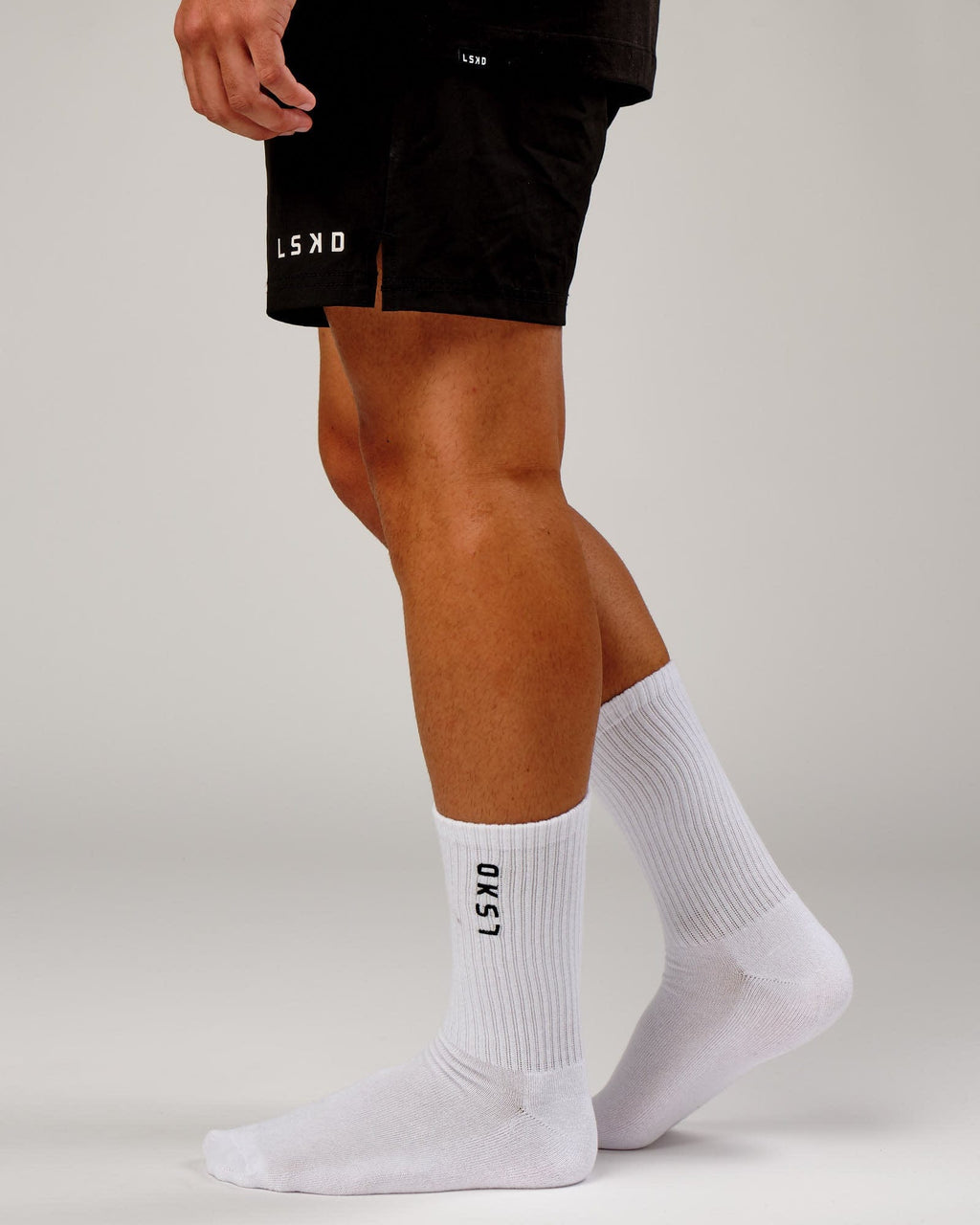 Model wearing Signal Crew Sock - White