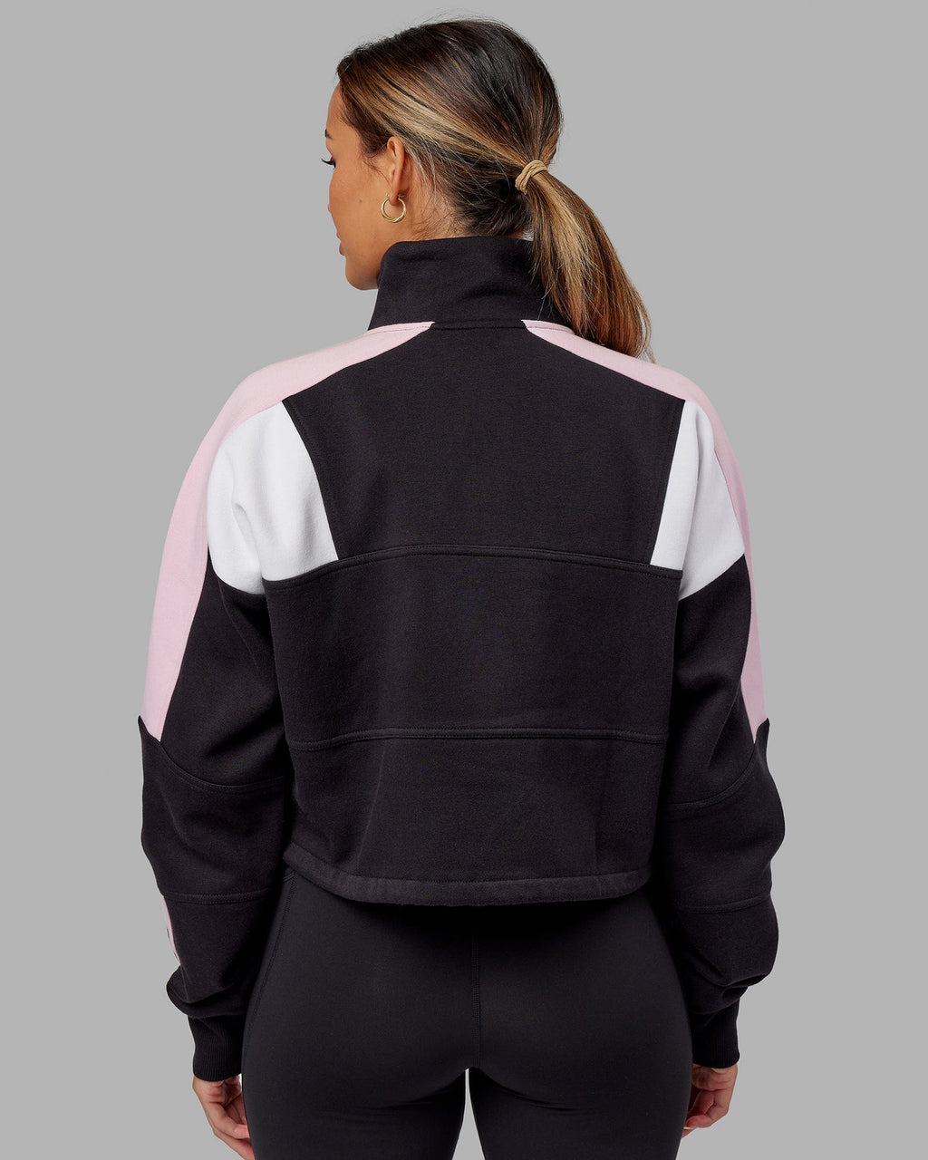 Model wearing Slam 1/4 Zip Sweater - Black-Petal Pink