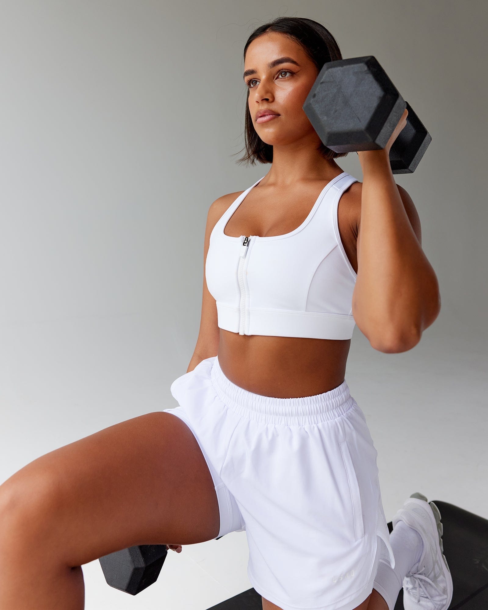 Model wearing Sprint Sports Bra - White