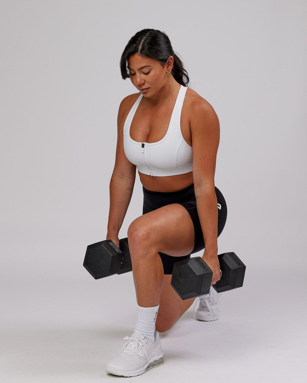 Model wearing Sprint Sports Bra - White